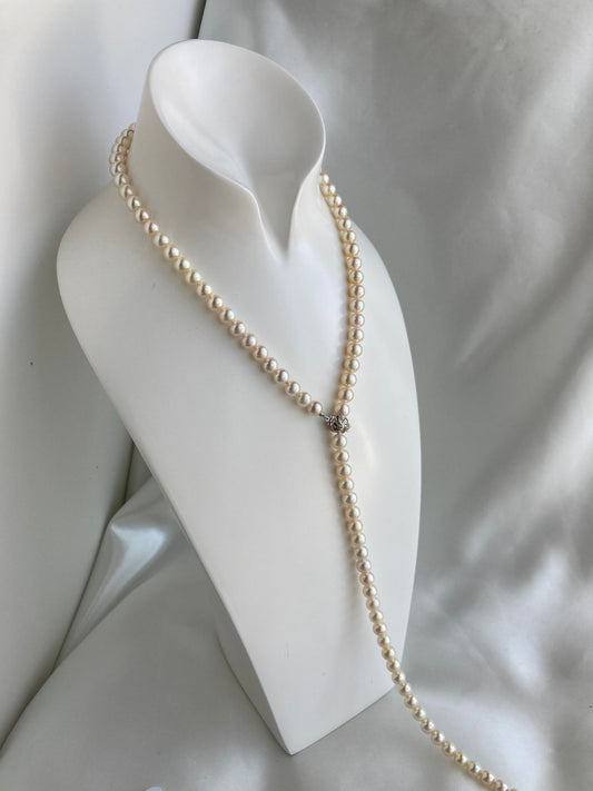 Extra Long 80cm Cream Golden Akoya Pearl Strand Necklace - KOKOPEARLJEWELRY - 1