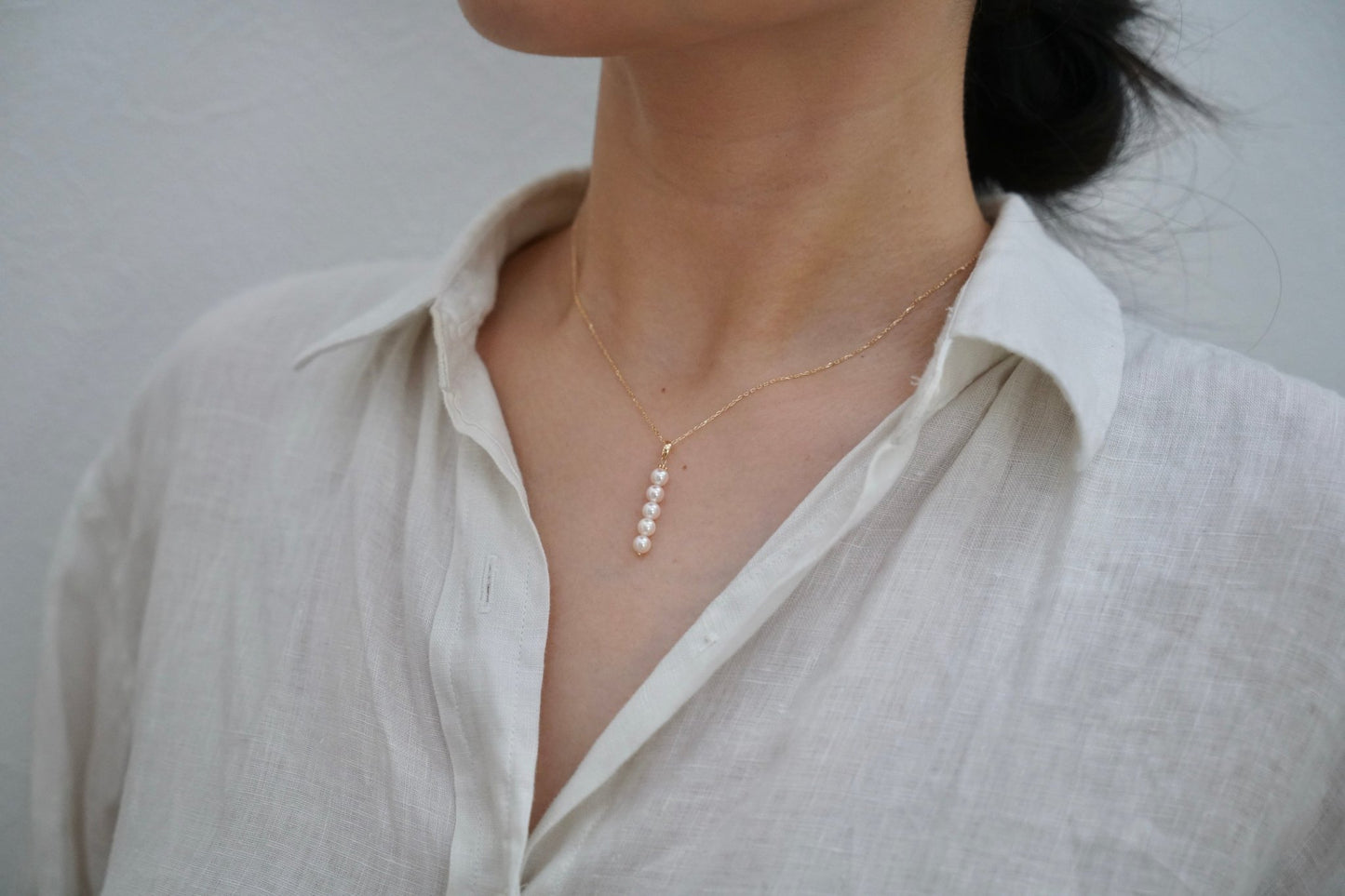 4.5mm Akoya Pearl Bar Pendant Necklace 10K Yellow Gold - KOKOPEARLJEWELRY - 3