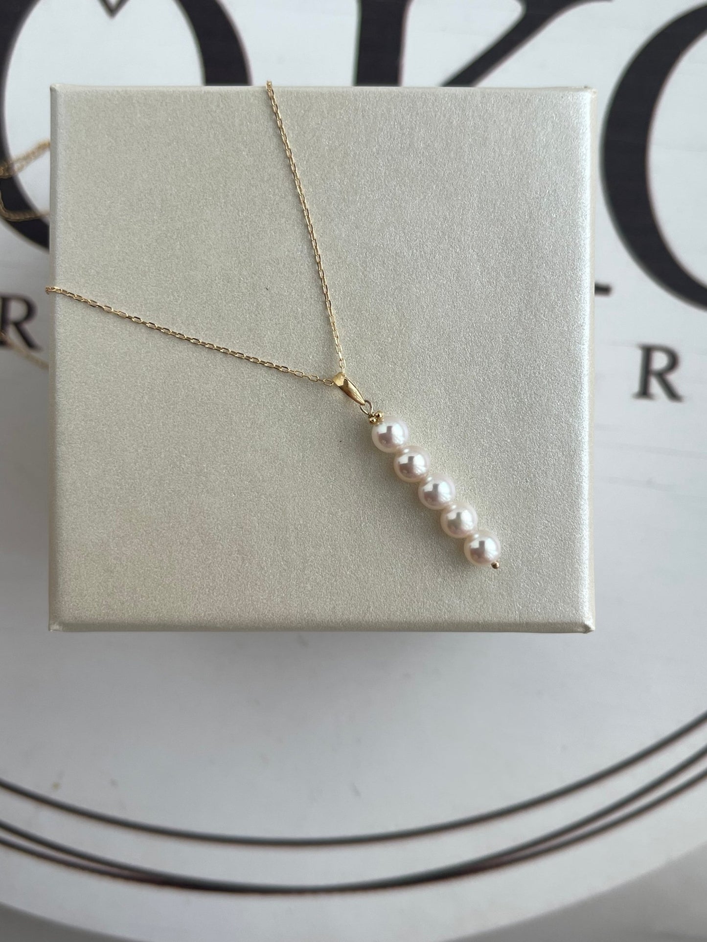 4.5mm Akoya Pearl Bar Pendant Necklace 10K Yellow Gold - KOKOPEARLJEWELRY - 5