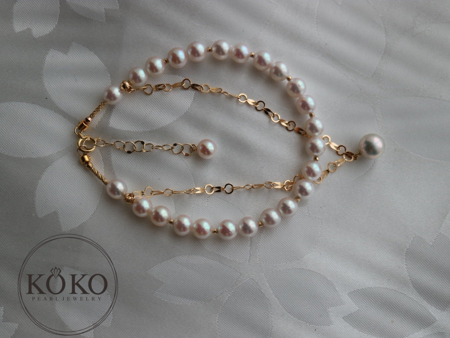 4.5mm Akoya Pearl Beaded 18K Yellow Gold Chain Double Layered Bracelet - KOKOPEARLJEWELRY - 8