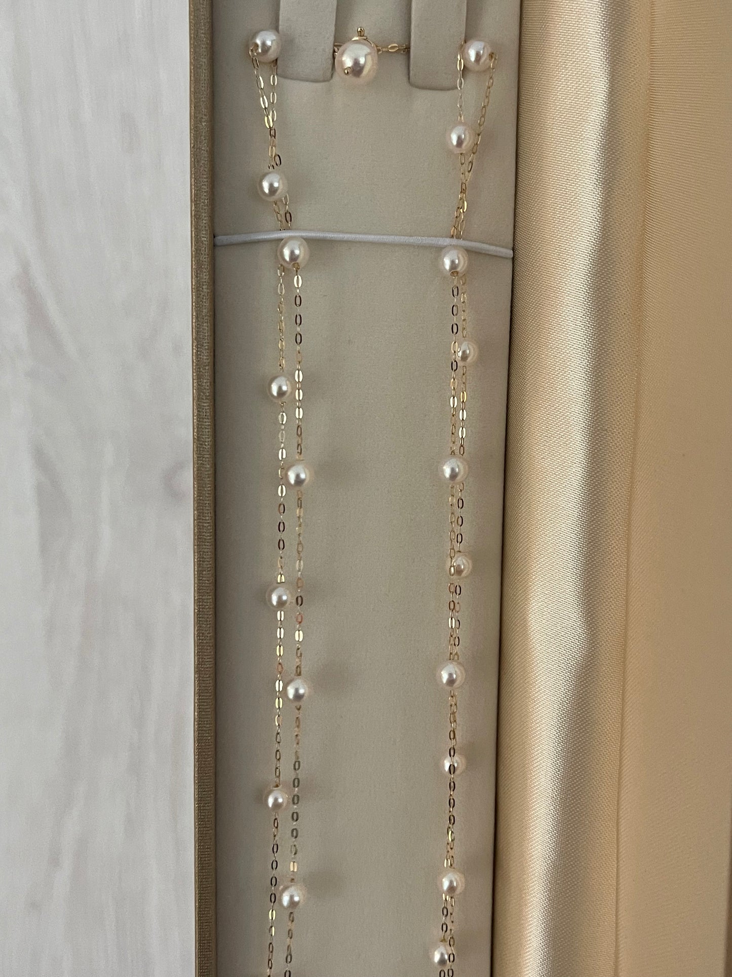 90cm 4.5mm アコヤ真珠 ステーション ロングネックレス 18K イエローゴールド
