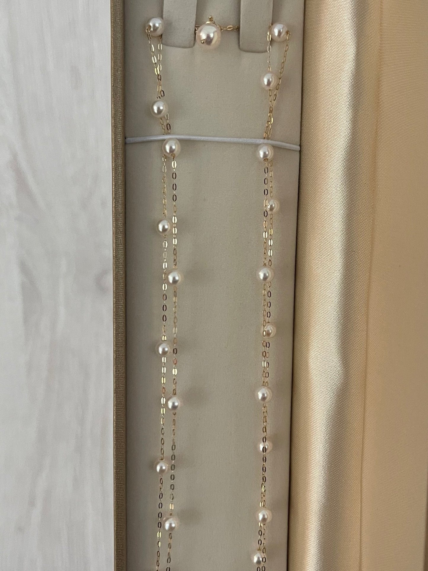 90cm 4.5mm Akoya Pearl Station Long Necklace 18K Yellow Gold - KOKOPEARLJEWELRY - 10