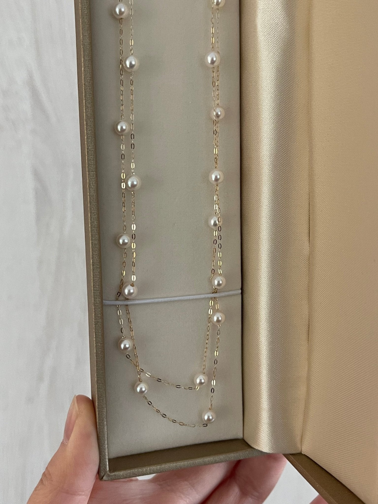 90cm 4.5mm Akoya Pearl Station Long Necklace 18K Yellow Gold - KOKOPEARLJEWELRY - 11