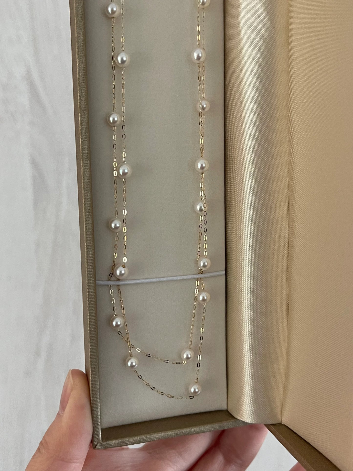 90cm 4.5mm Akoya Pearl Station Long Necklace 18K Yellow Gold - KOKOPEARLJEWELRY - 11