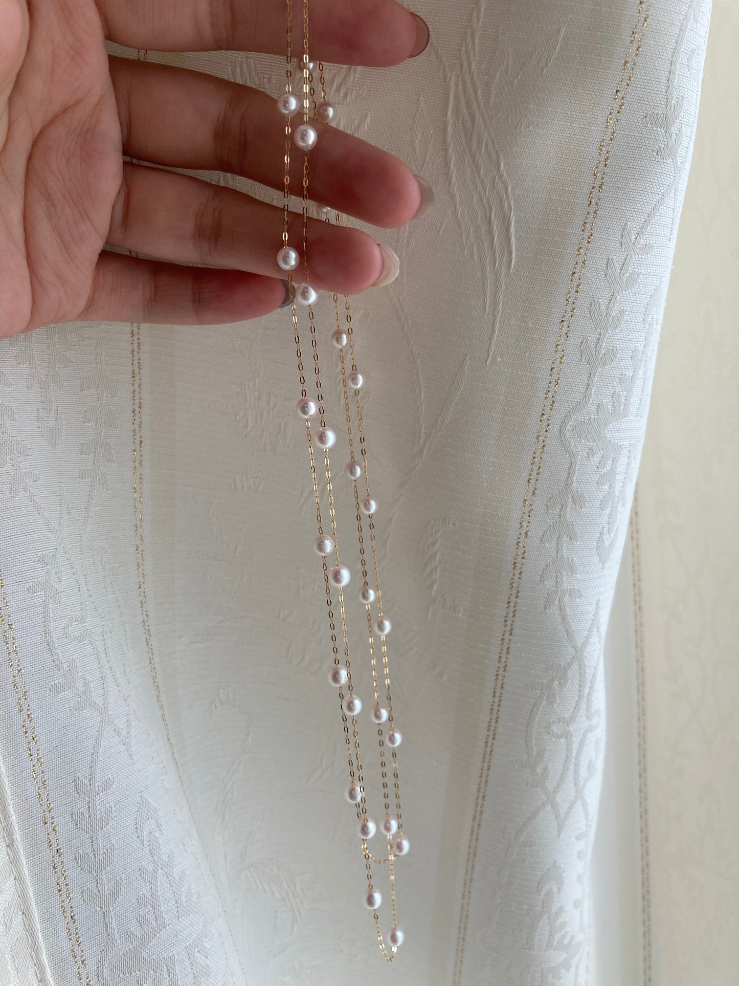 90cm 4.5mm アコヤ真珠 ステーション ロングネックレス 18K イエローゴールド