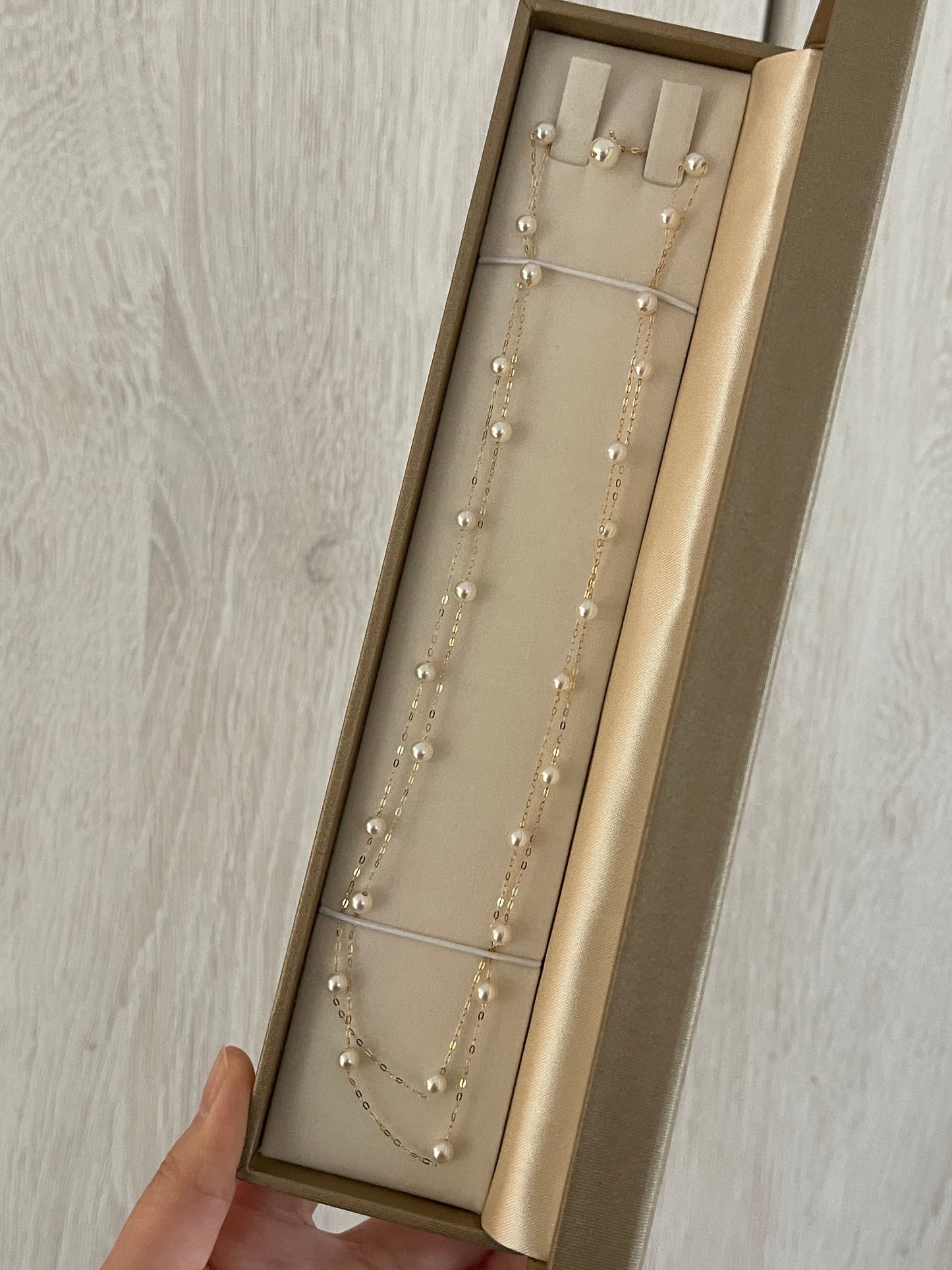 90cm 4.5mm アコヤ真珠 ステーション ロングネックレス 18K イエローゴールド