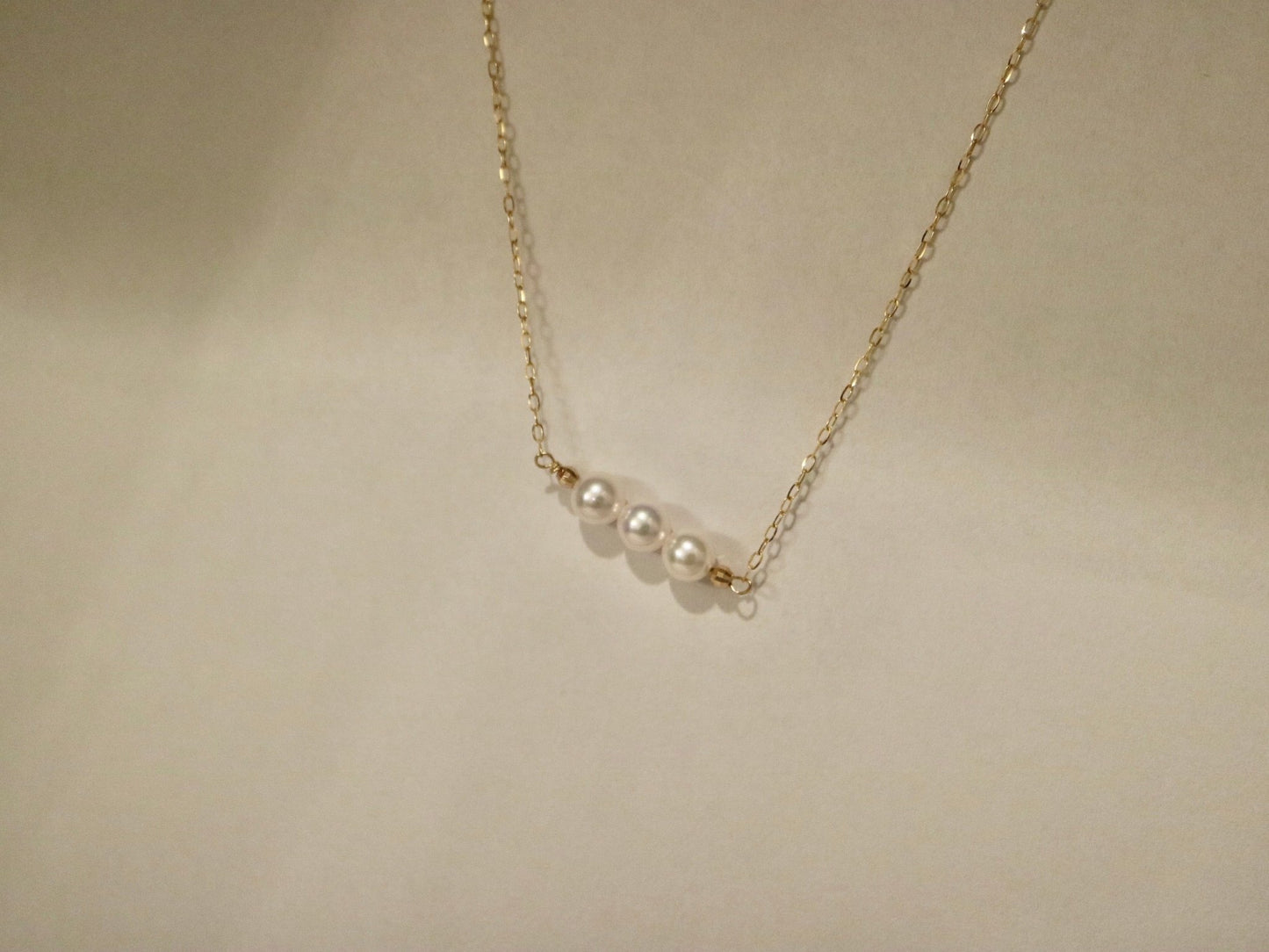 4.5mm Akoya Pearl Three Pearl Bar Pendant Necklace 10K Yellow Gold - KOKOPEARLJEWELRY - 5