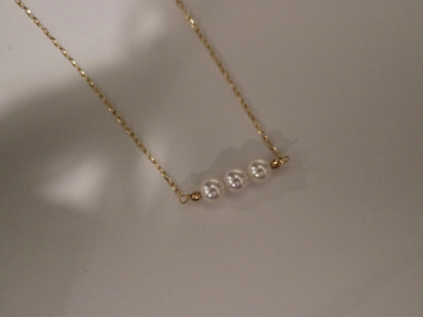 4.5mm Akoya Pearl Three Pearl Bar Pendant Necklace 10K Yellow Gold - KOKOPEARLJEWELRY - 6