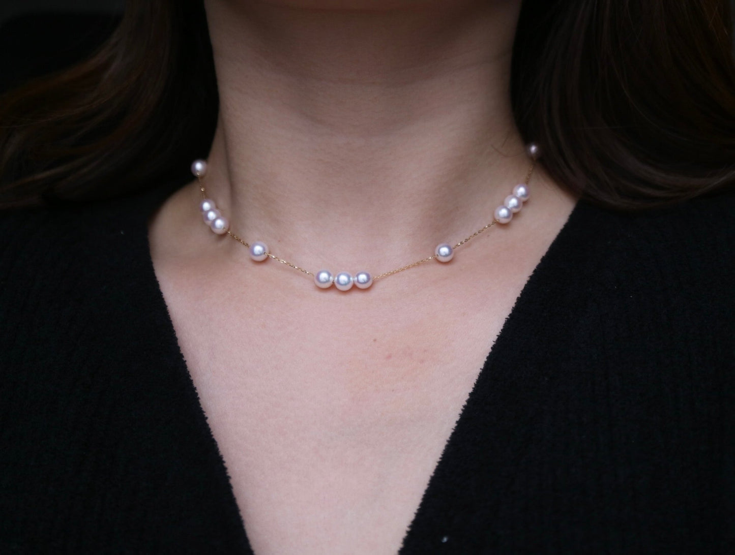 Movable 6mm Akoya Pearl Station Necklace – 18K Yellow Gold All - in - One - KOKOPEARLJEWELRY - 5