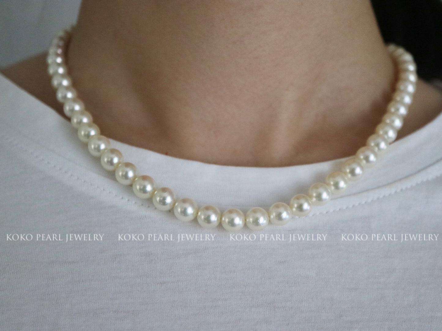 6.5mm Light Champagne Golden Akoya Pearl Strand Necklace 18K Yellow Gold