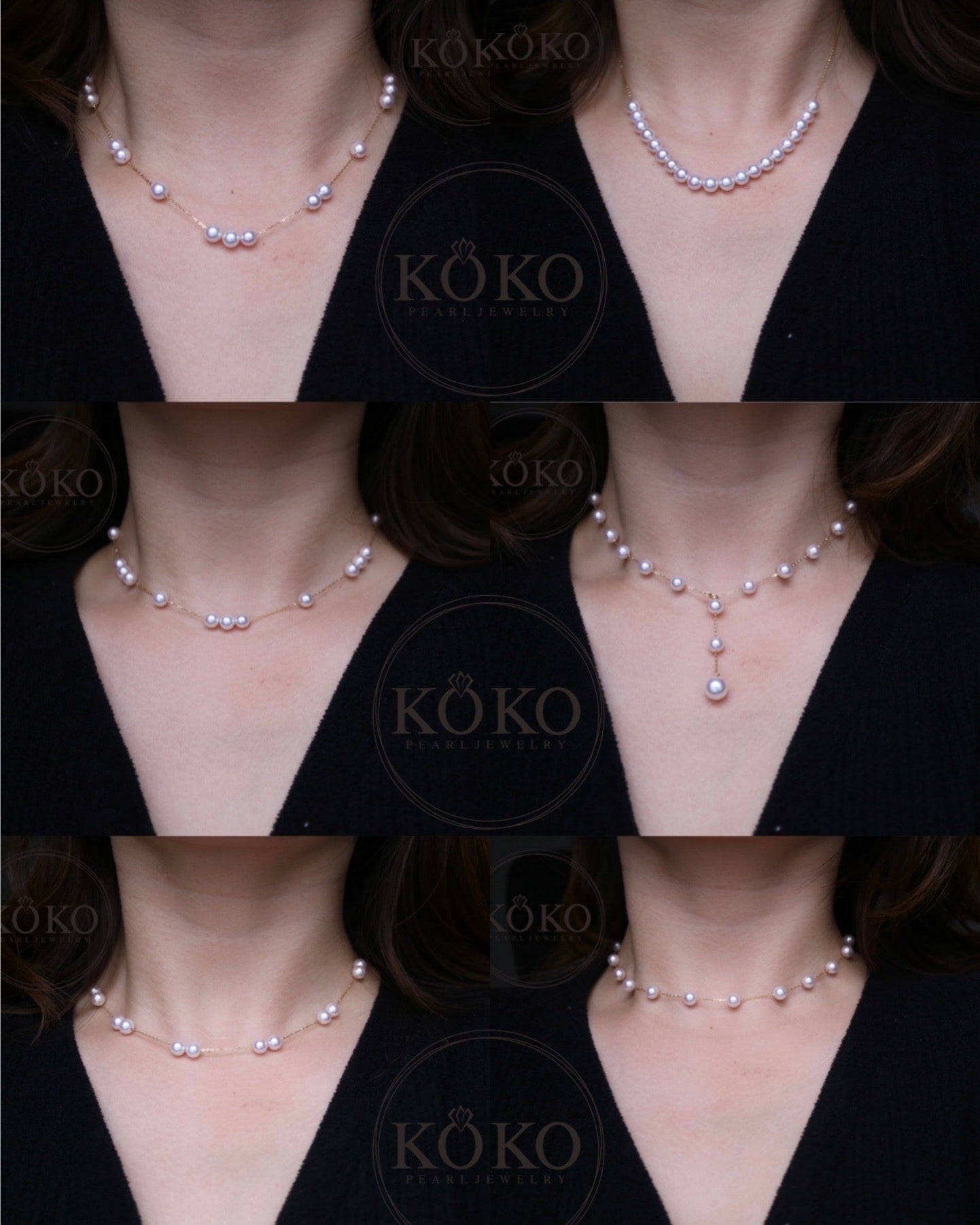Movable 6mm Akoya Pearl Station Necklace – 18K Yellow Gold All - in - One - KOKOPEARLJEWELRY - 2