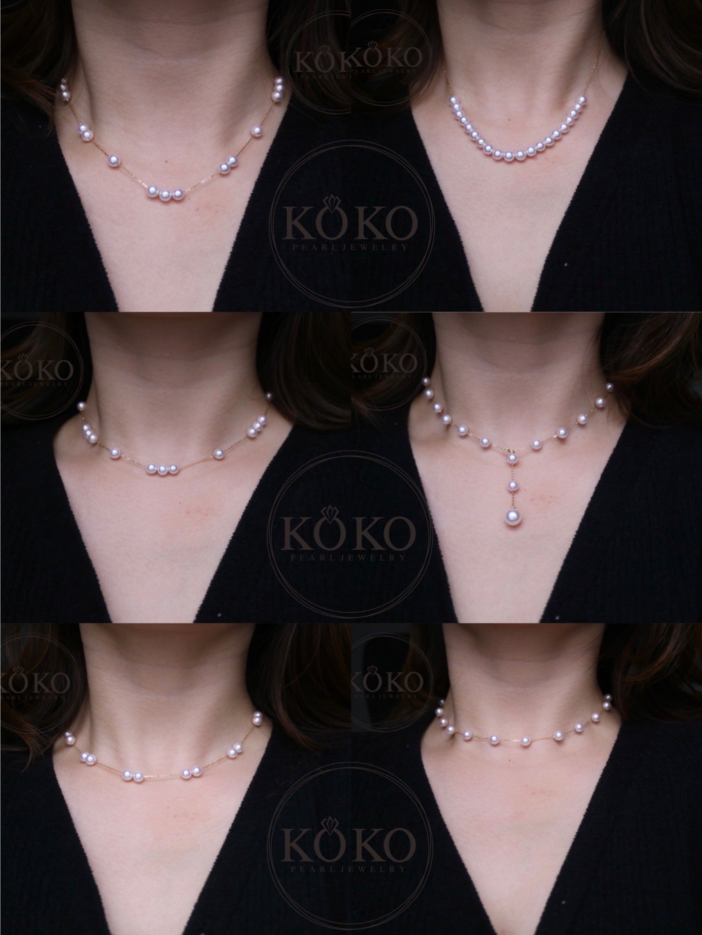 Movable 6mm Akoya Pearl Station Necklace 18K Yellow Gold All-in-One