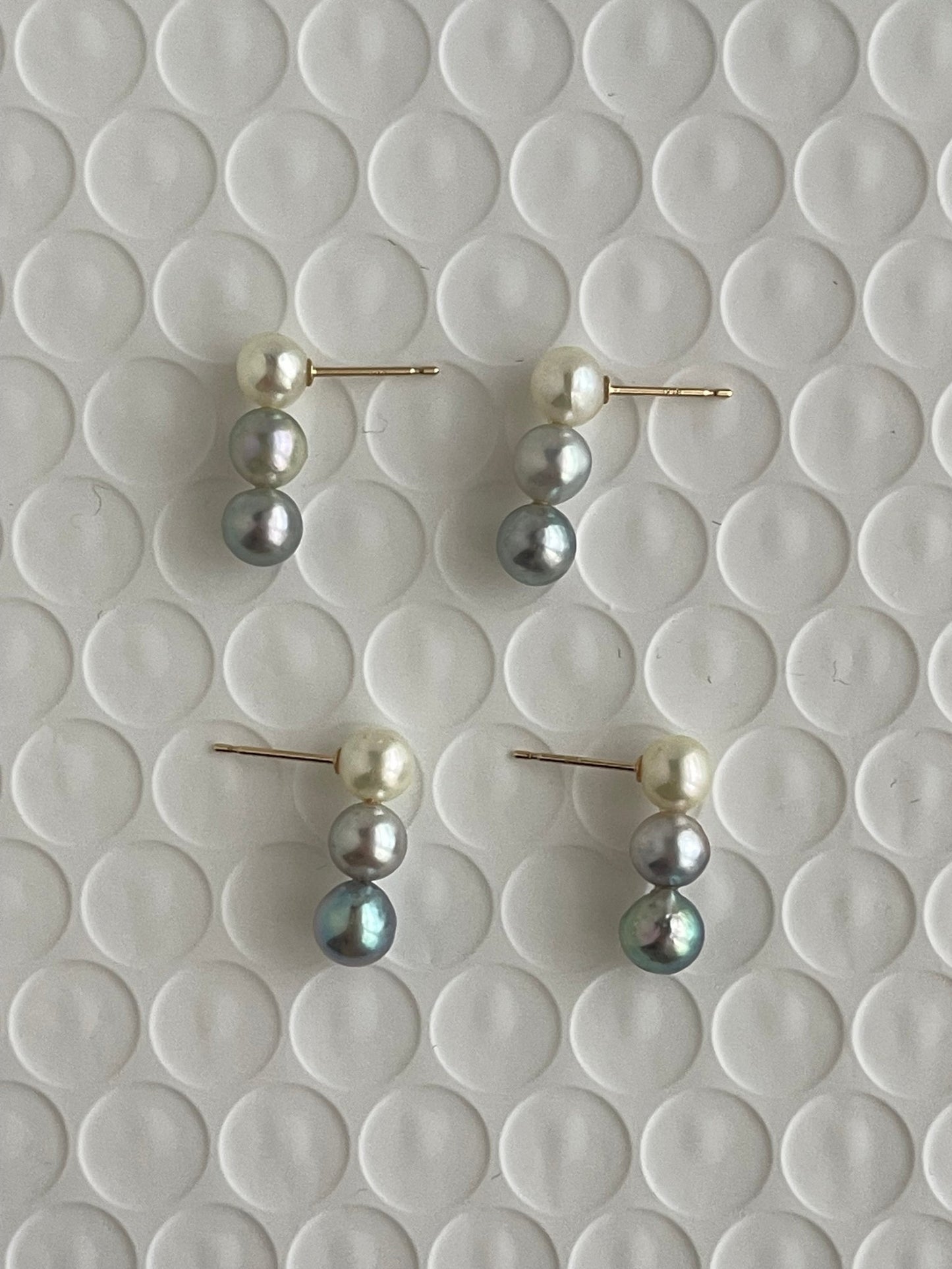 Natural Silver Blue 5mm Akoya Pearl Bar Earrings 18K Yellow Gold - KOKOPEARLJEWELRY - 8