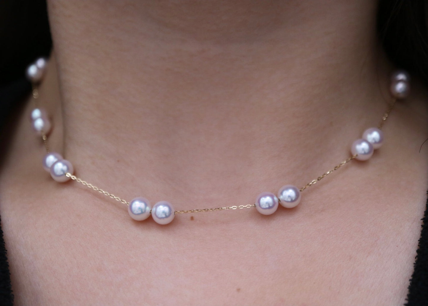 Movable 6mm Akoya Pearl Station Necklace – 18K Yellow Gold All - in - One - KOKOPEARLJEWELRY - 9