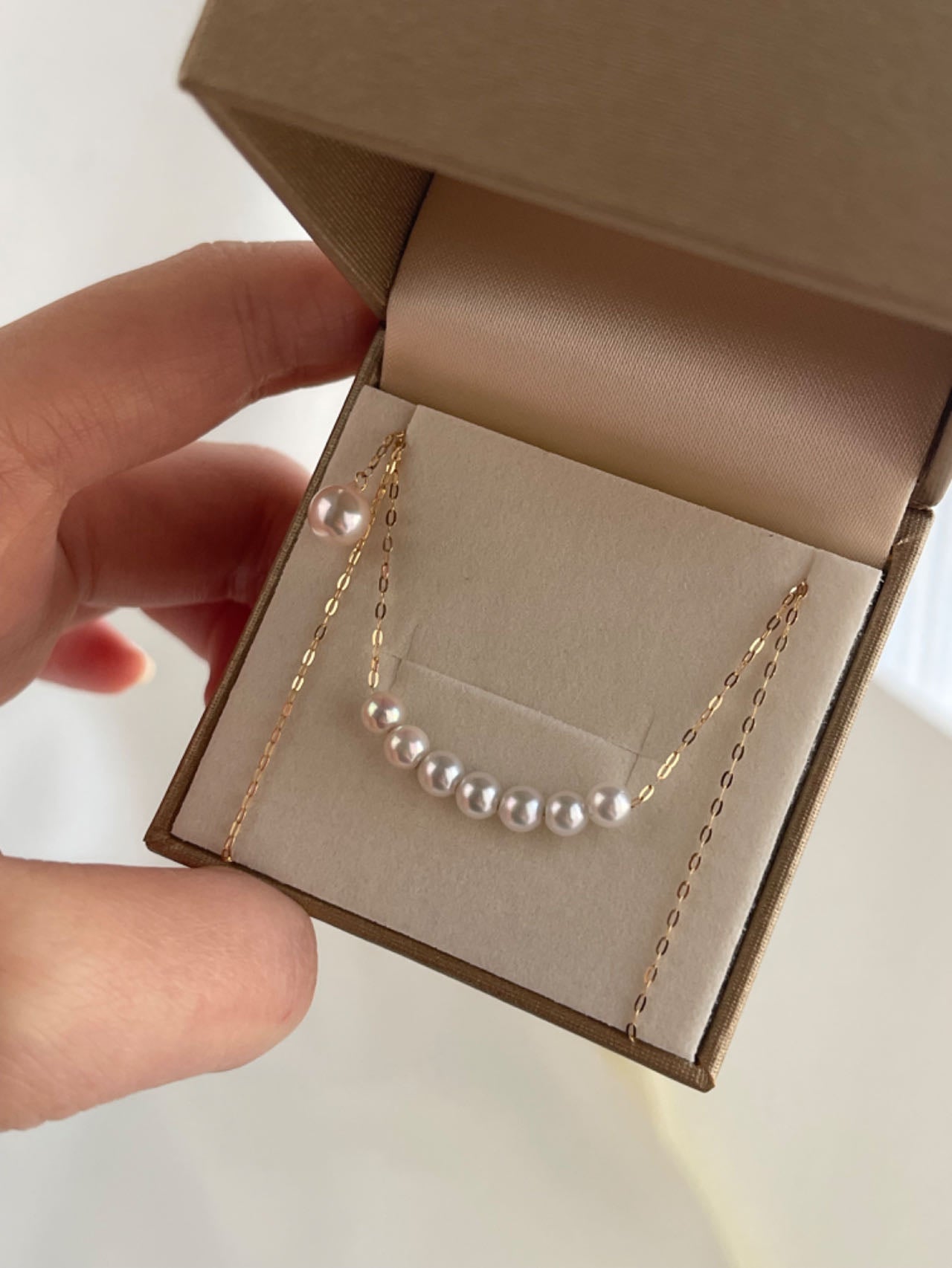 Close-up of 4.5mm Japanese Akoya Pearls with High Luster – Station Necklace 2