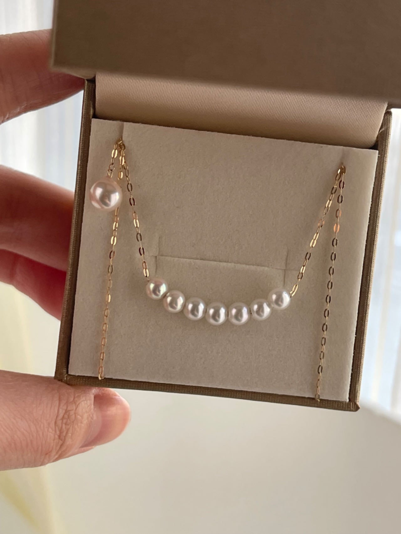 Close-up of 4.5mm Japanese Akoya Pearls with High Luster – Station Necklace 3