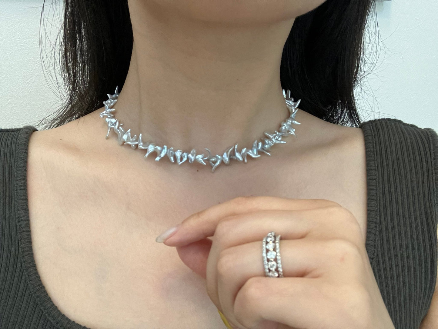 Certified 4mm Natural Silver Tone Akoya Keshi Pearl Beaded Necklace - KOKOPEARLJEWELRY - 5