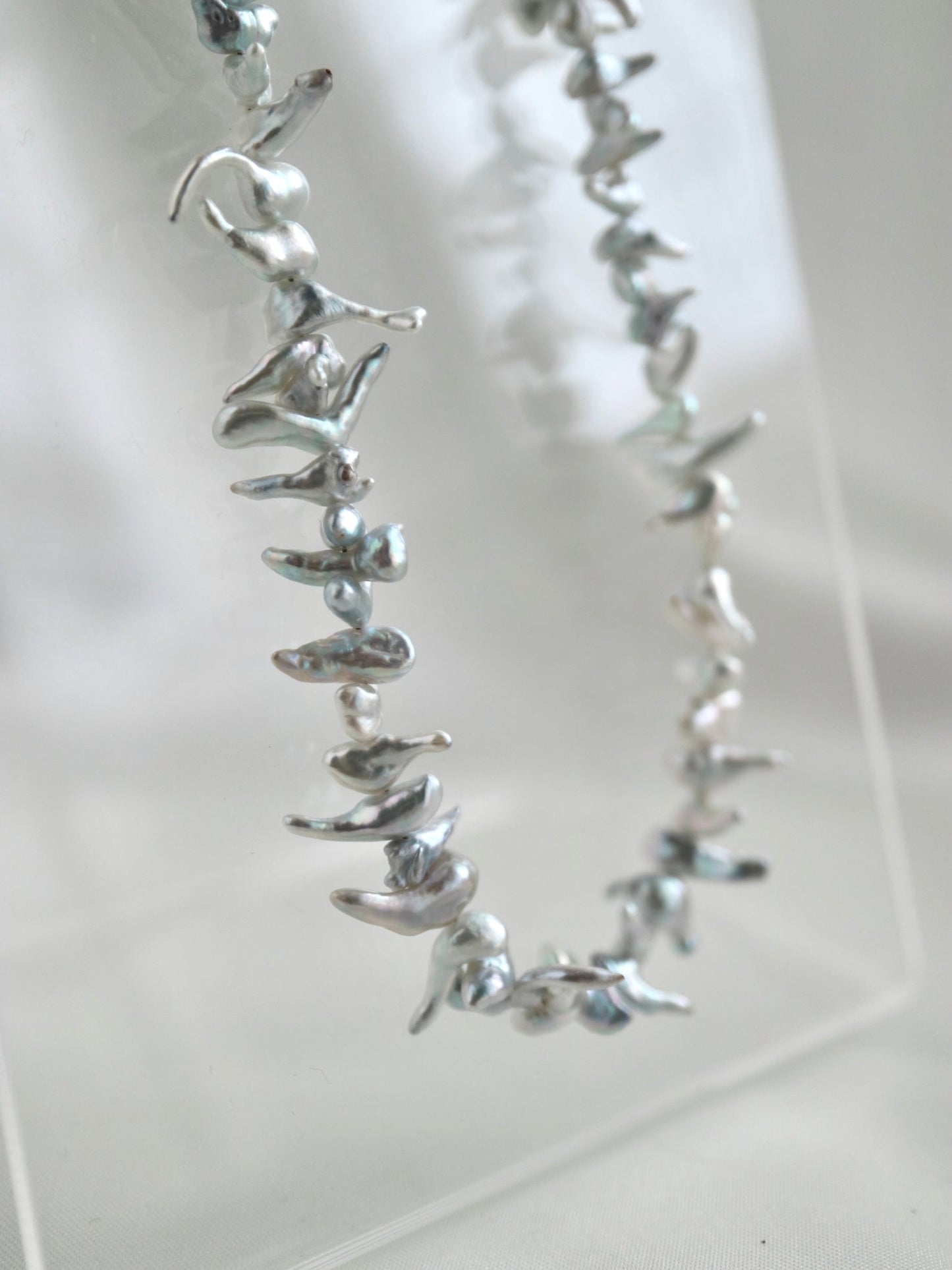 Certified 4mm Natural Silver Tone Akoya Keshi Pearl Beaded Necklace - KOKOPEARLJEWELRY - 10