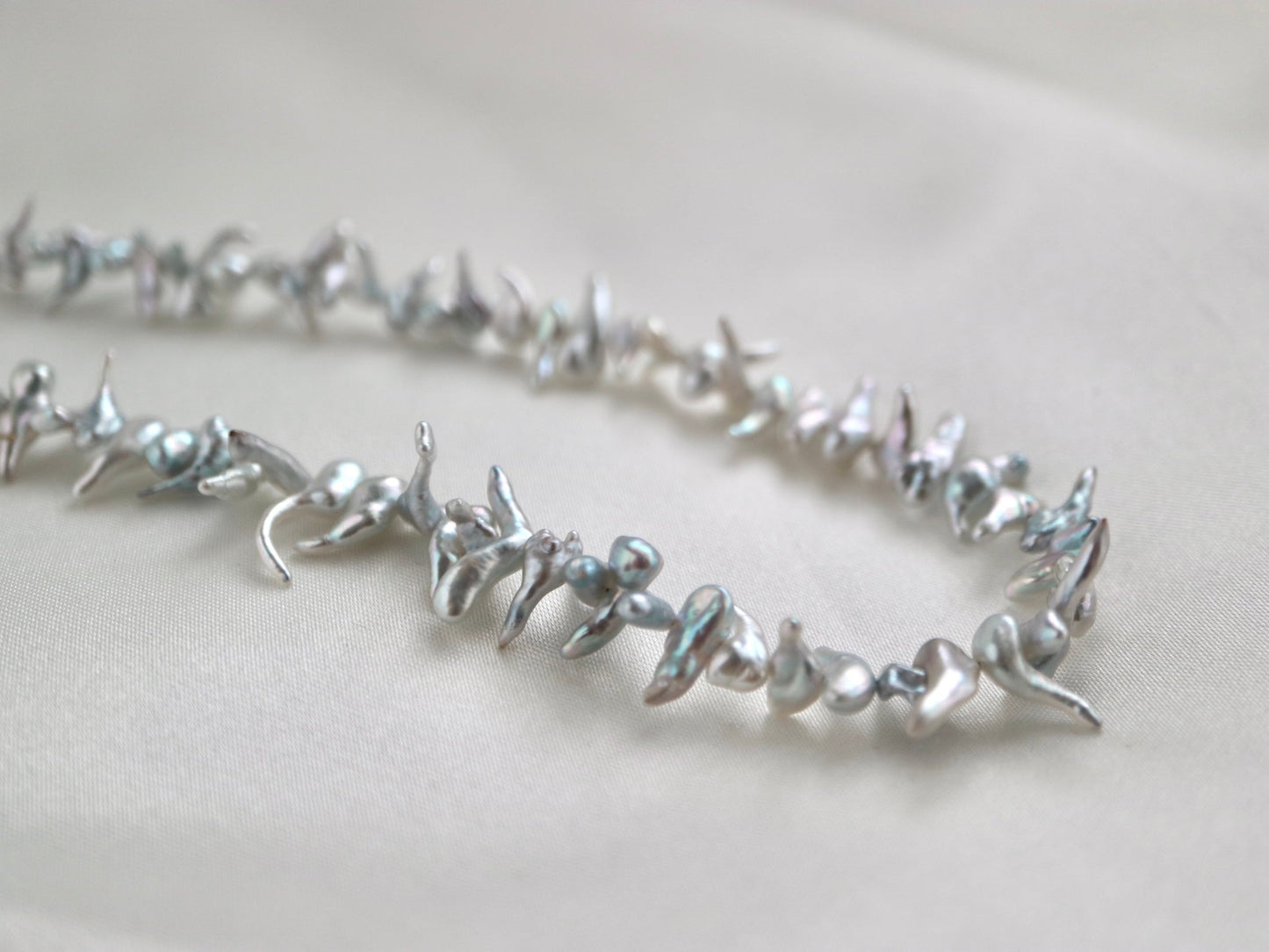 Certified 4mm Natural Silver Tone Akoya Keshi Pearl Beaded Necklace - KOKOPEARLJEWELRY - 11