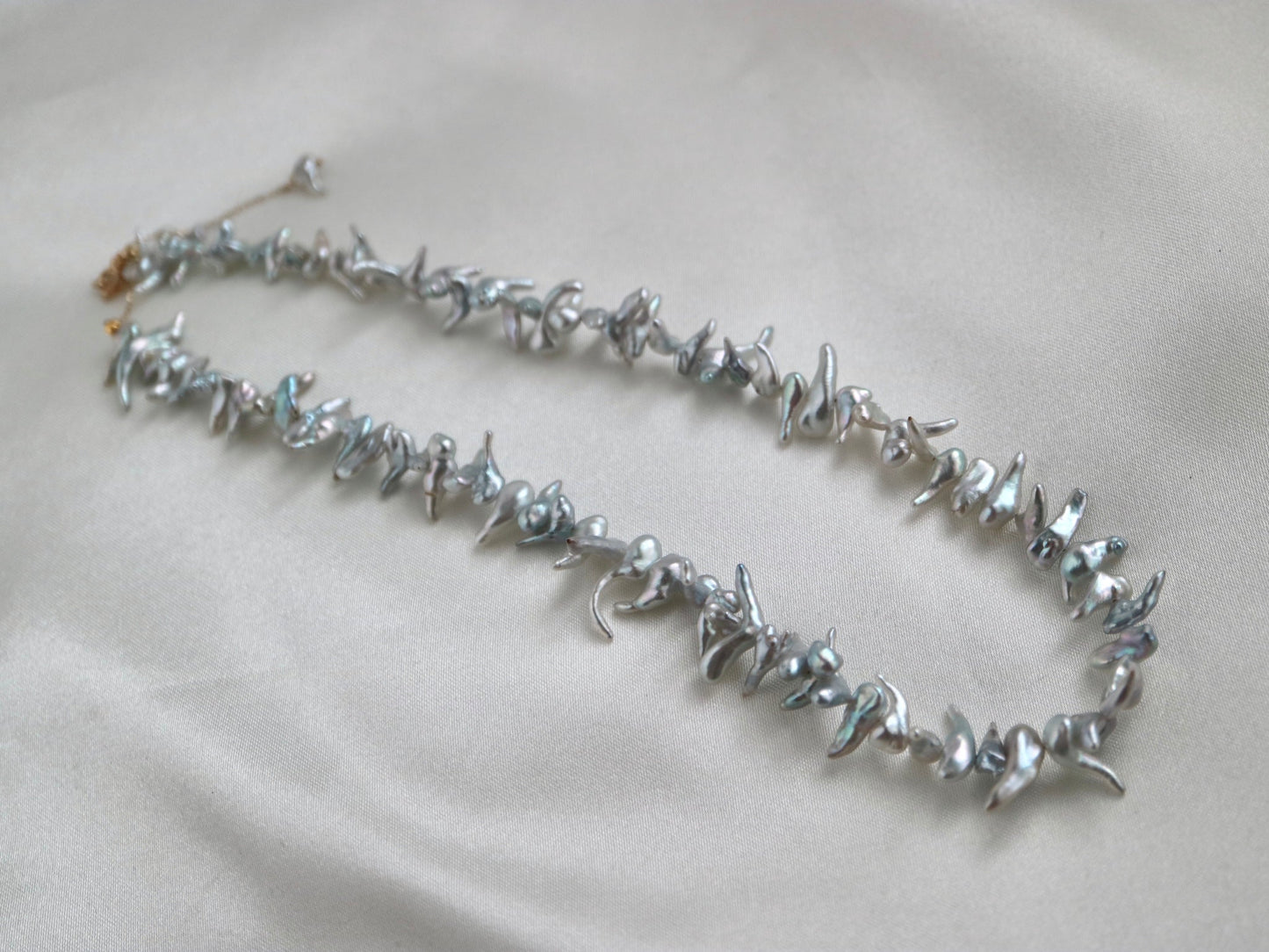Certified 4mm Natural Silver Tone Akoya Keshi Pearl Beaded Necklace - KOKOPEARLJEWELRY - 12