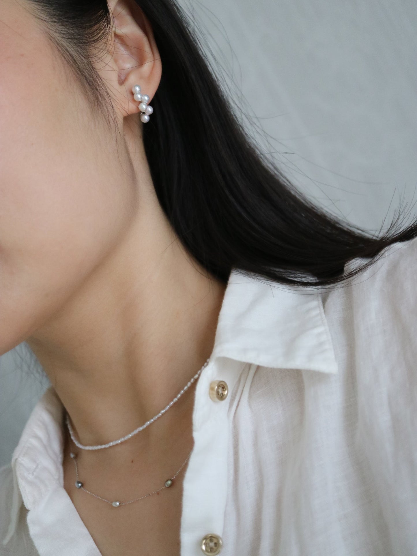 4mm Akoya Pearl Little Grapes Stud Earrings pt900 Platinum - KOKOPEARLJEWELRY - 3