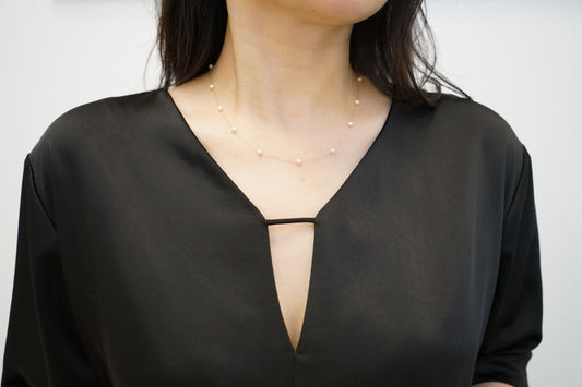 4–4.5mm Japanese Akoya Pearl Station Necklace – Champagne Tone, 10K Yellow Gold