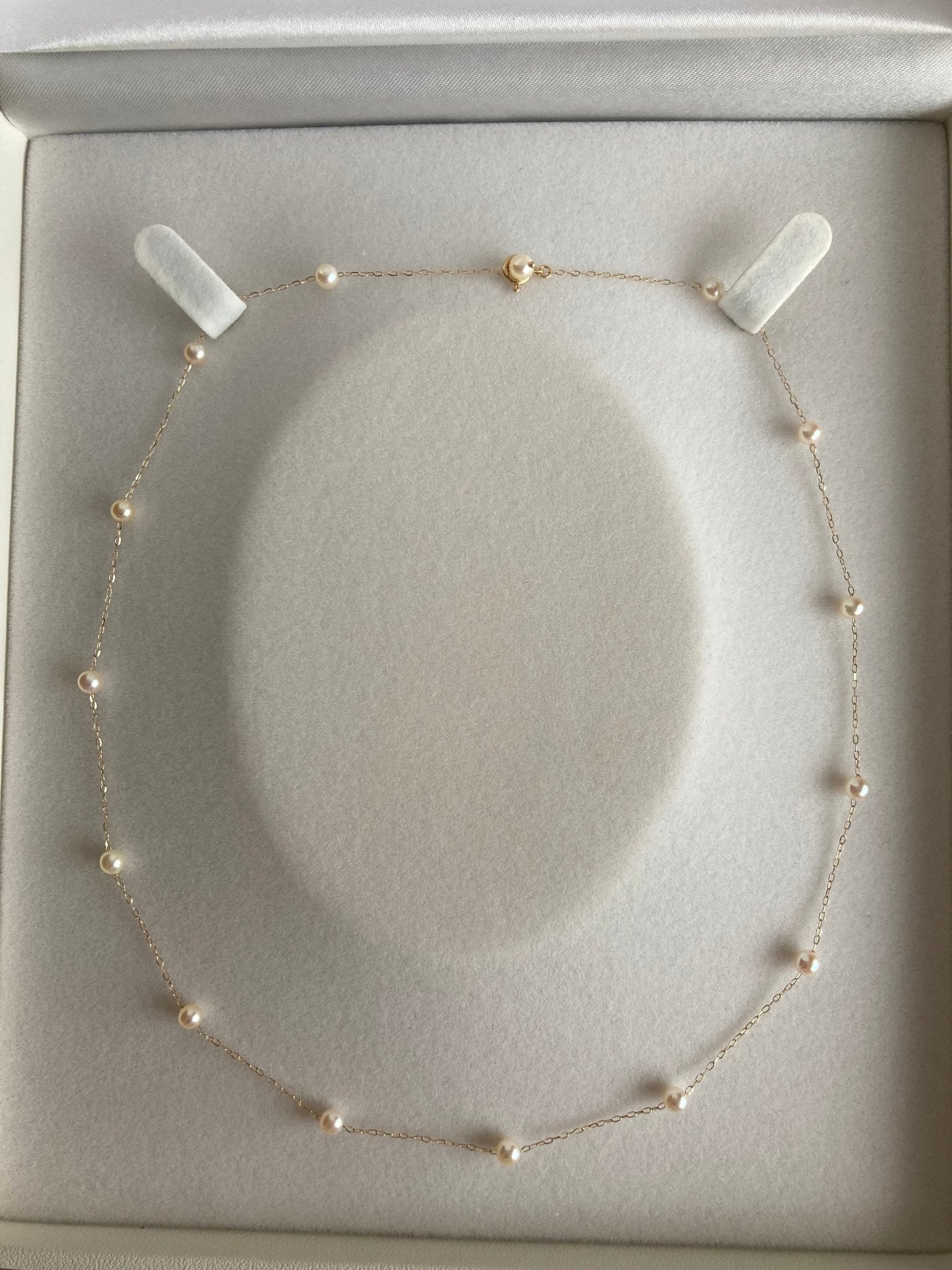 4–4.5mm Japanese Akoya Pearl Station Necklace – Champagne Tone, 10K Yellow Gold - KOKOPEARLJEWELRY - 8