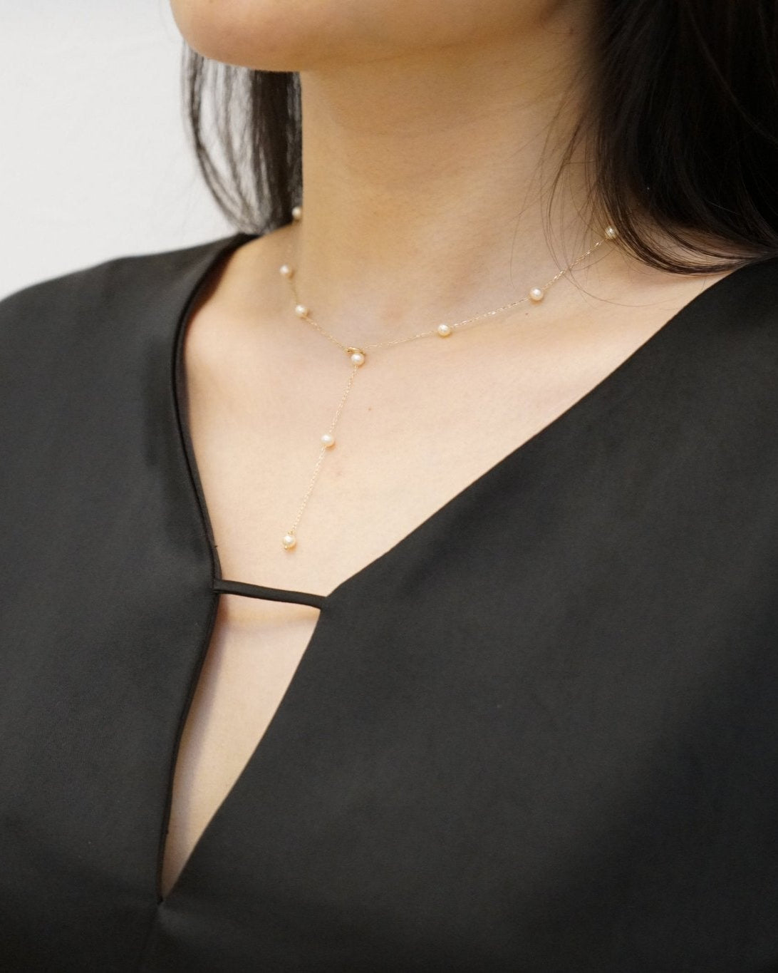 4–4.5mm Japanese Akoya Pearl Station Necklace – Champagne Tone, 10K Yellow Gold - KOKOPEARLJEWELRY - 4