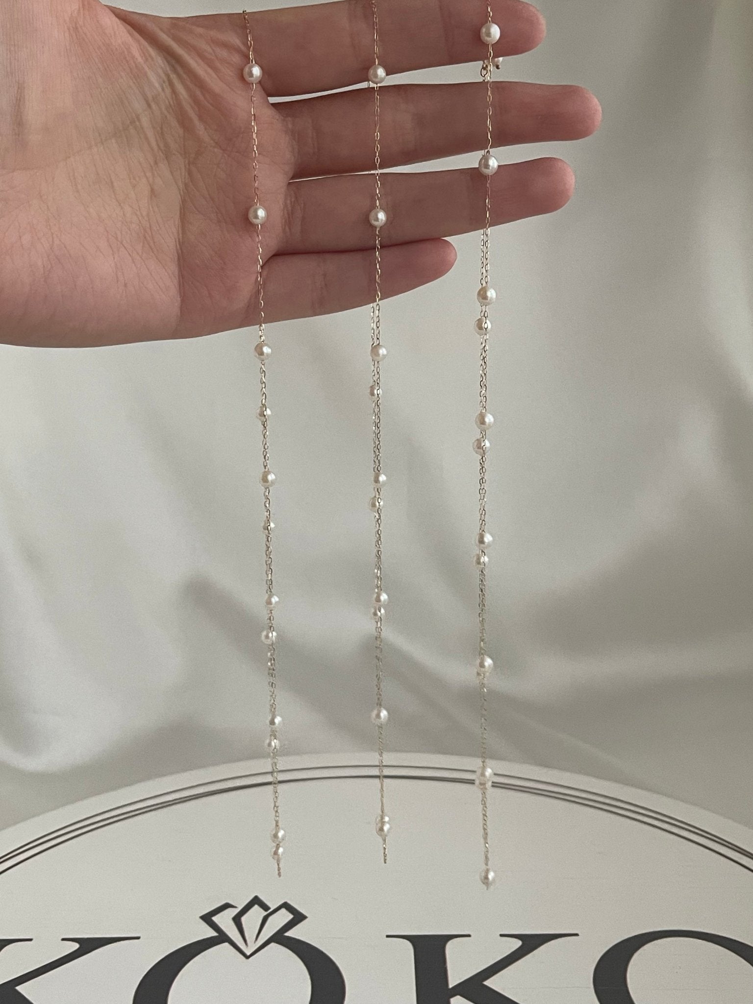 4–4.5mm Japanese Akoya Pearl Station Necklace – Champagne Tone, 10K Yellow Gold - KOKOPEARLJEWELRY - 10