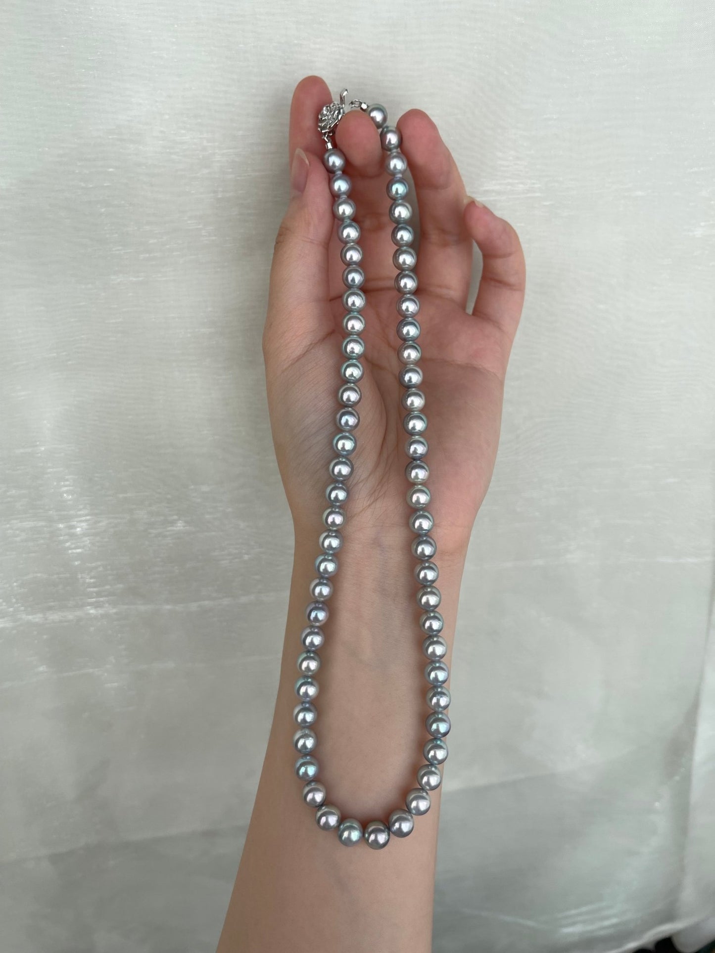 Natural Silver Blue 6.5mm Akoya Pearl Strand Necklace with Certificate by PSL - KOKOPEARLJEWELRY - 11