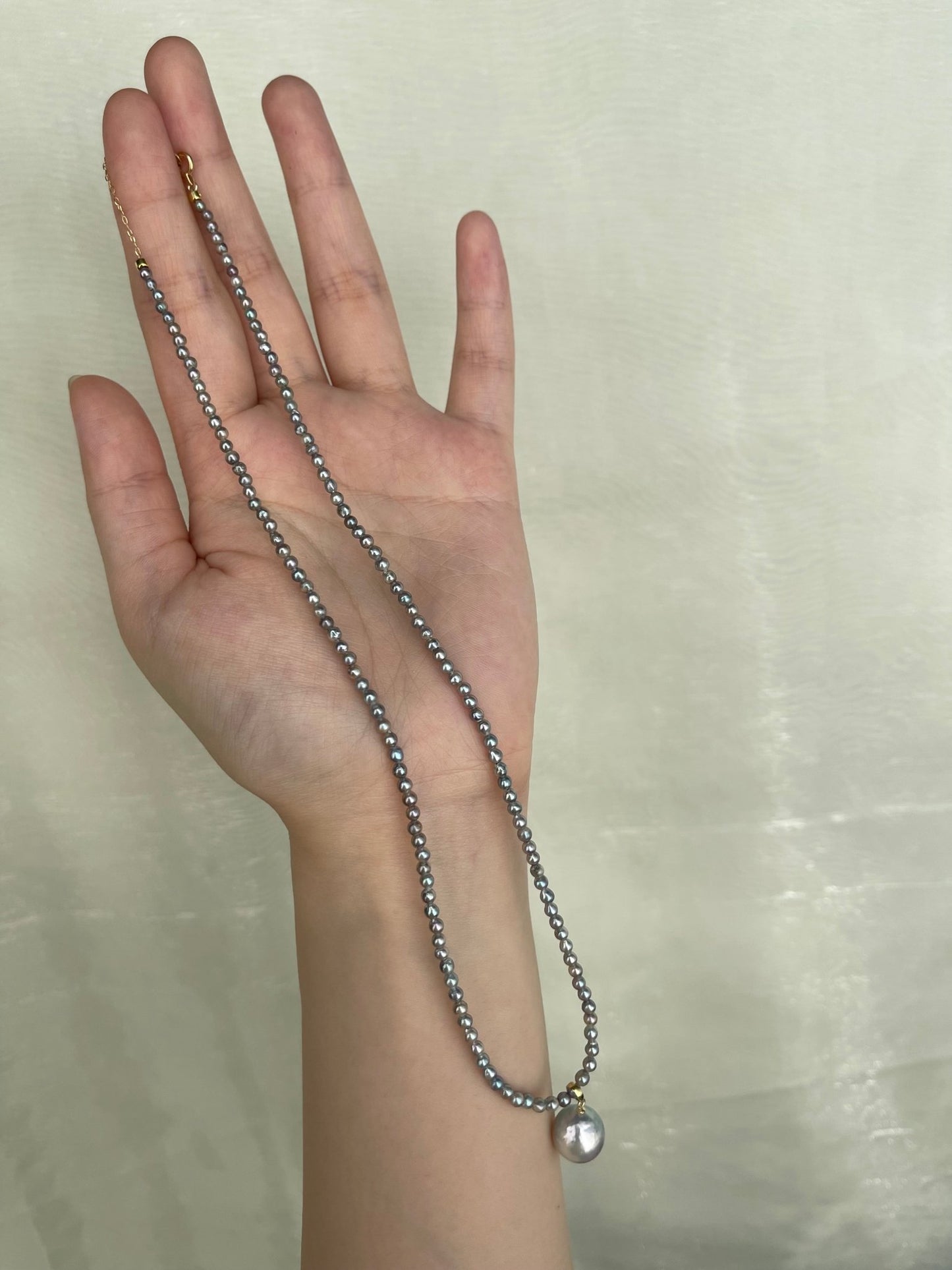 Rare 2 - 3mm Natural Silver Blue Akoya Pearl Strand Necklace with Detachable South Sea Pearl Pendant - KOKOPEARLJEWELRY - 6