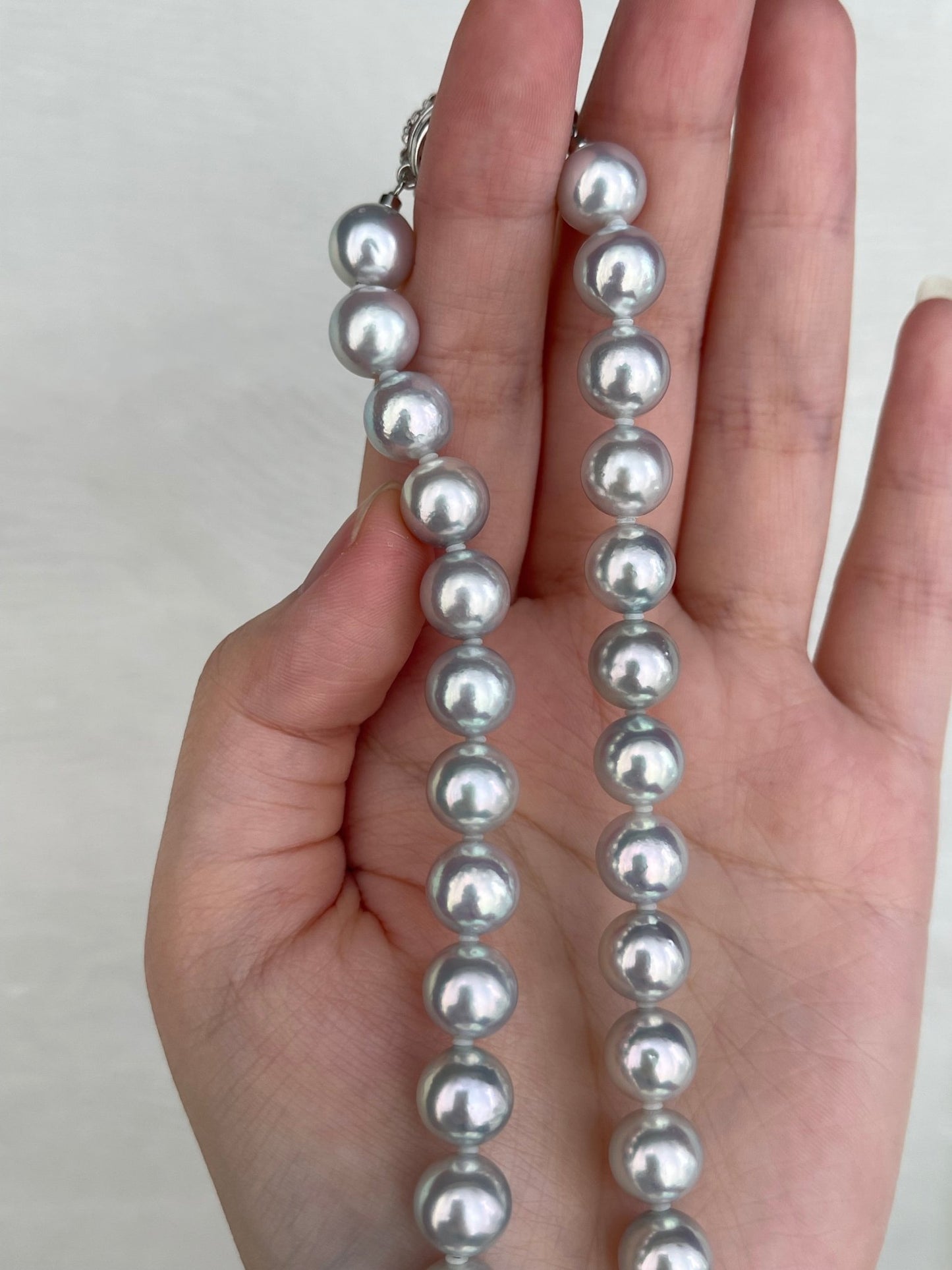 Rare Size 9mm Natural Silver Blue Akoya Pearl Strand Necklace with Certificate by PSL - KOKOPEARLJEWELRY - 7