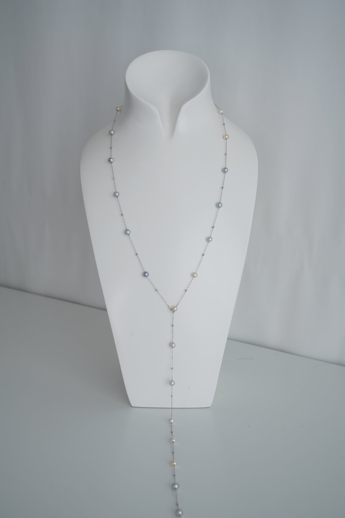 Natural Multiple Color Akoya Pearl Station Necklace K18WG