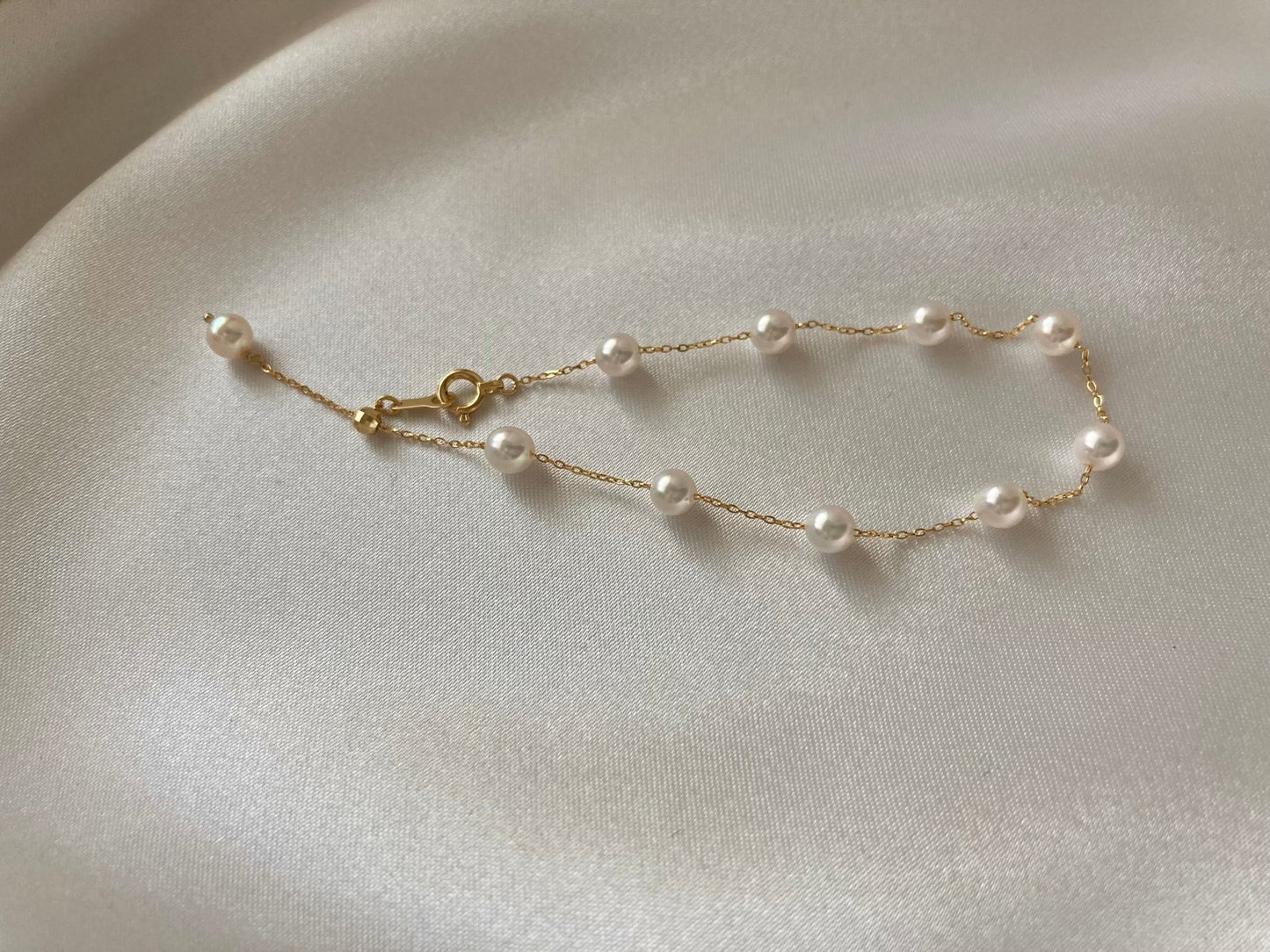 4.5mm Akoya Pearl Station Bracelet 18K Yellow Gold - KOKOPEARLJEWELRY - 4