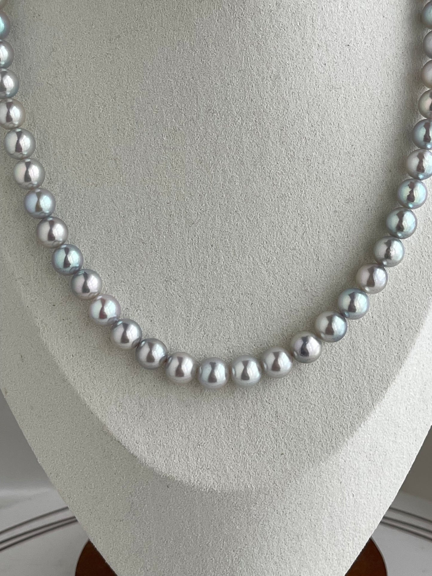 7.5mm Natural Silver Blue Akoya Pearl Strand Necklace - KOKOPEARLJEWELRY - 5