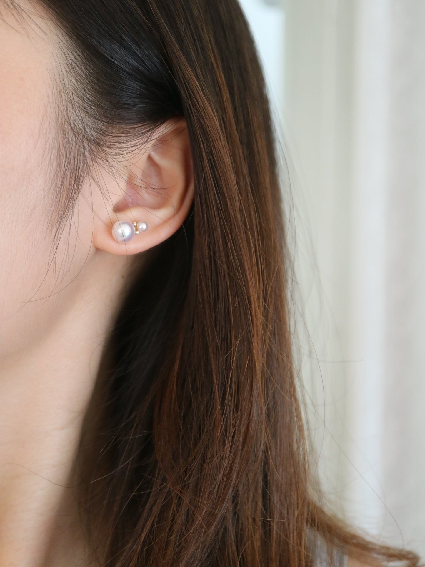 4+7.5mm Double Akoya Pearl Diamond Stud Earrings 18K Yellow Gold - KOKOPEARLJEWELRY - 2