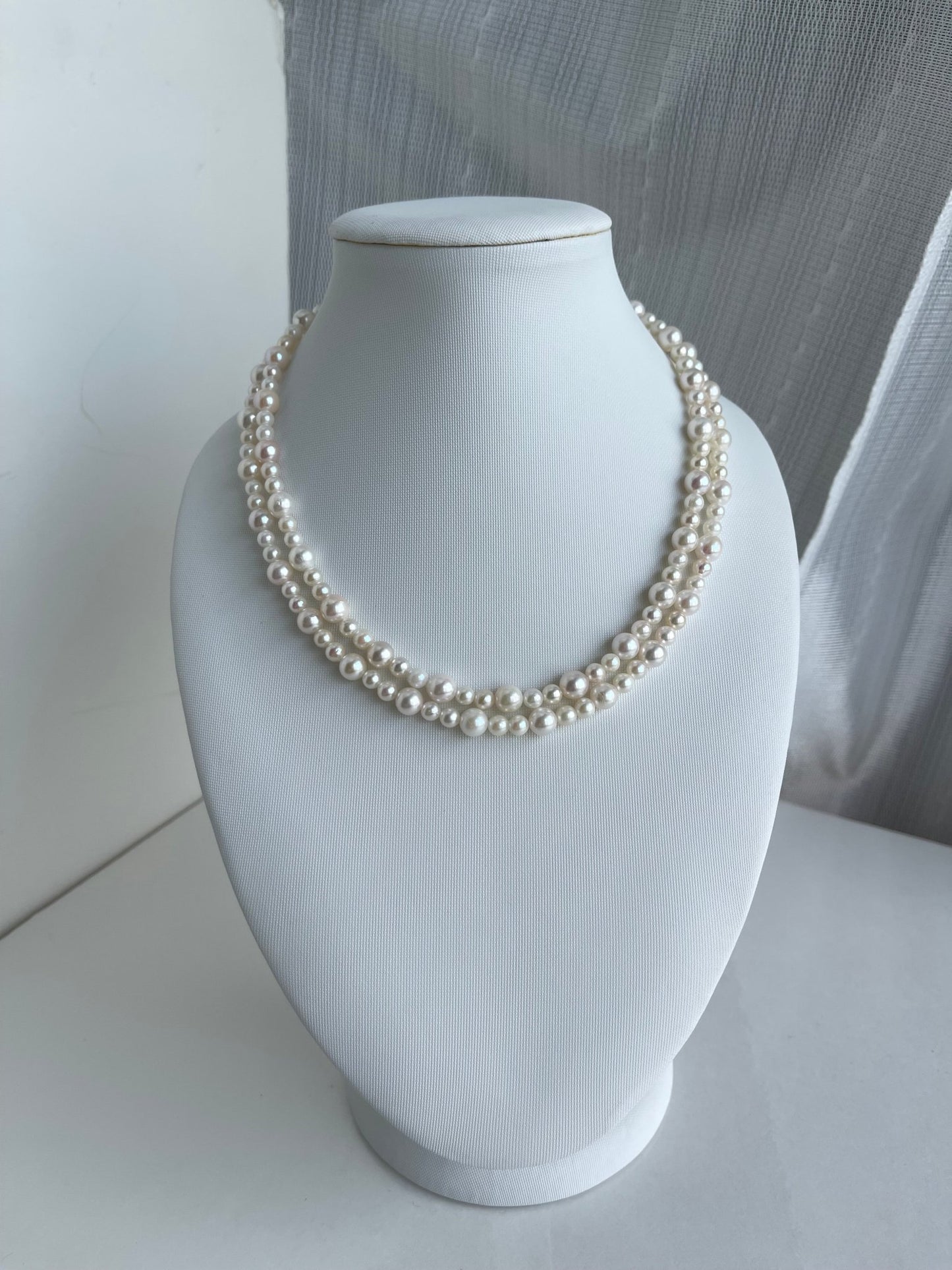 80cm Gradient Size 4.5+6.5mm White Akoya Pearl Beads Necklace - KOKOPEARLJEWELRY - 2