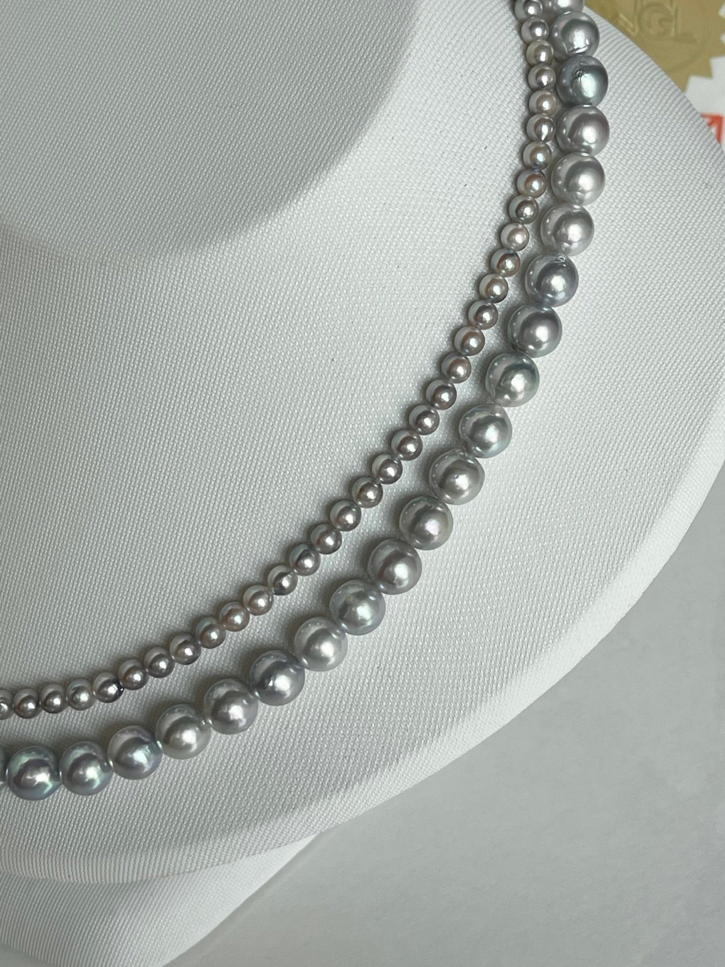 Certified Natural Silver Blue Baroque Akoya Pearl Double Layered Strand Necklace - KOKOPEARLJEWELRY - 8