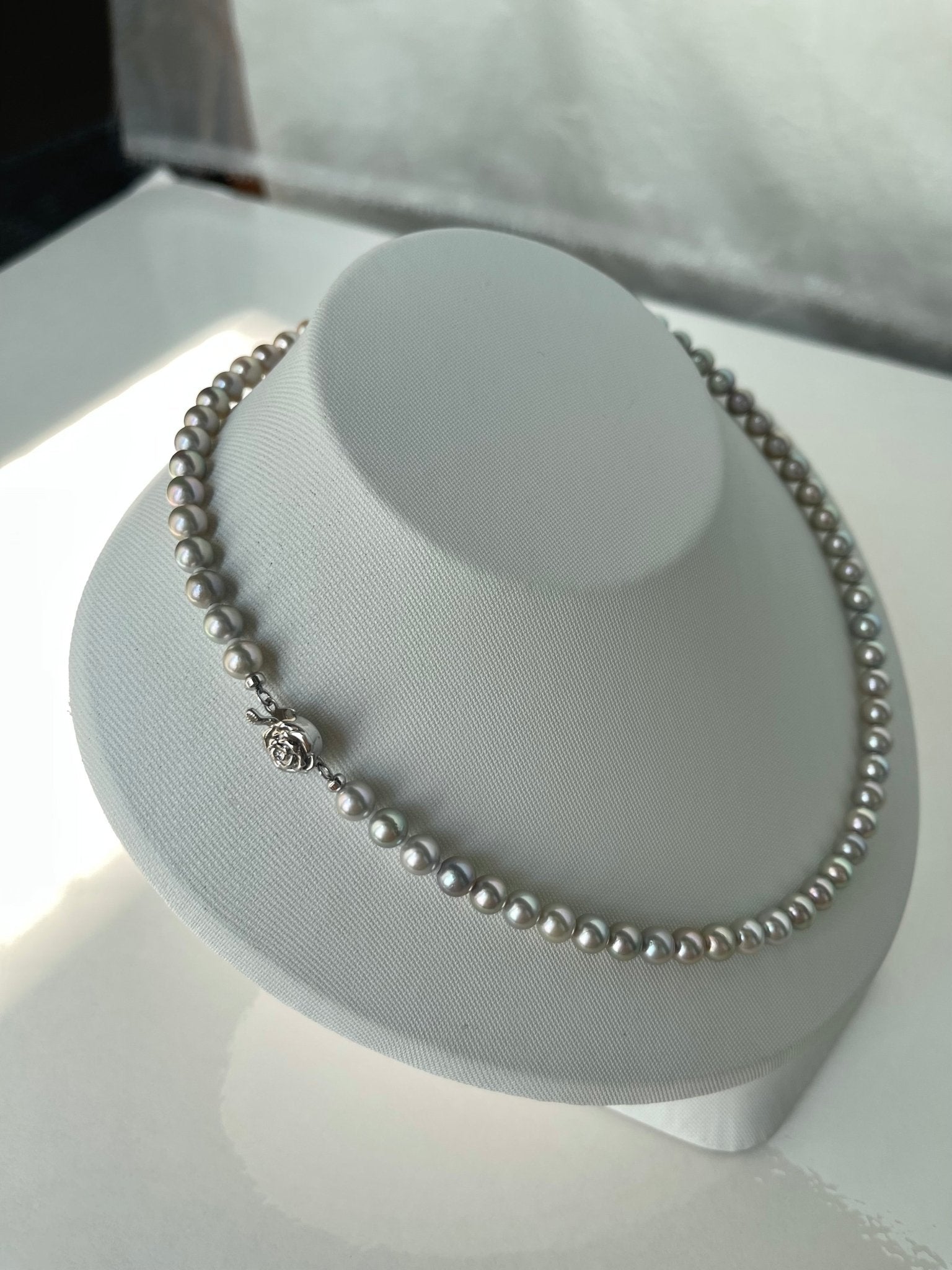 6mm Silver - Gray Akoya Pearl Strand Necklace - KOKOPEARLJEWELRY - 2
