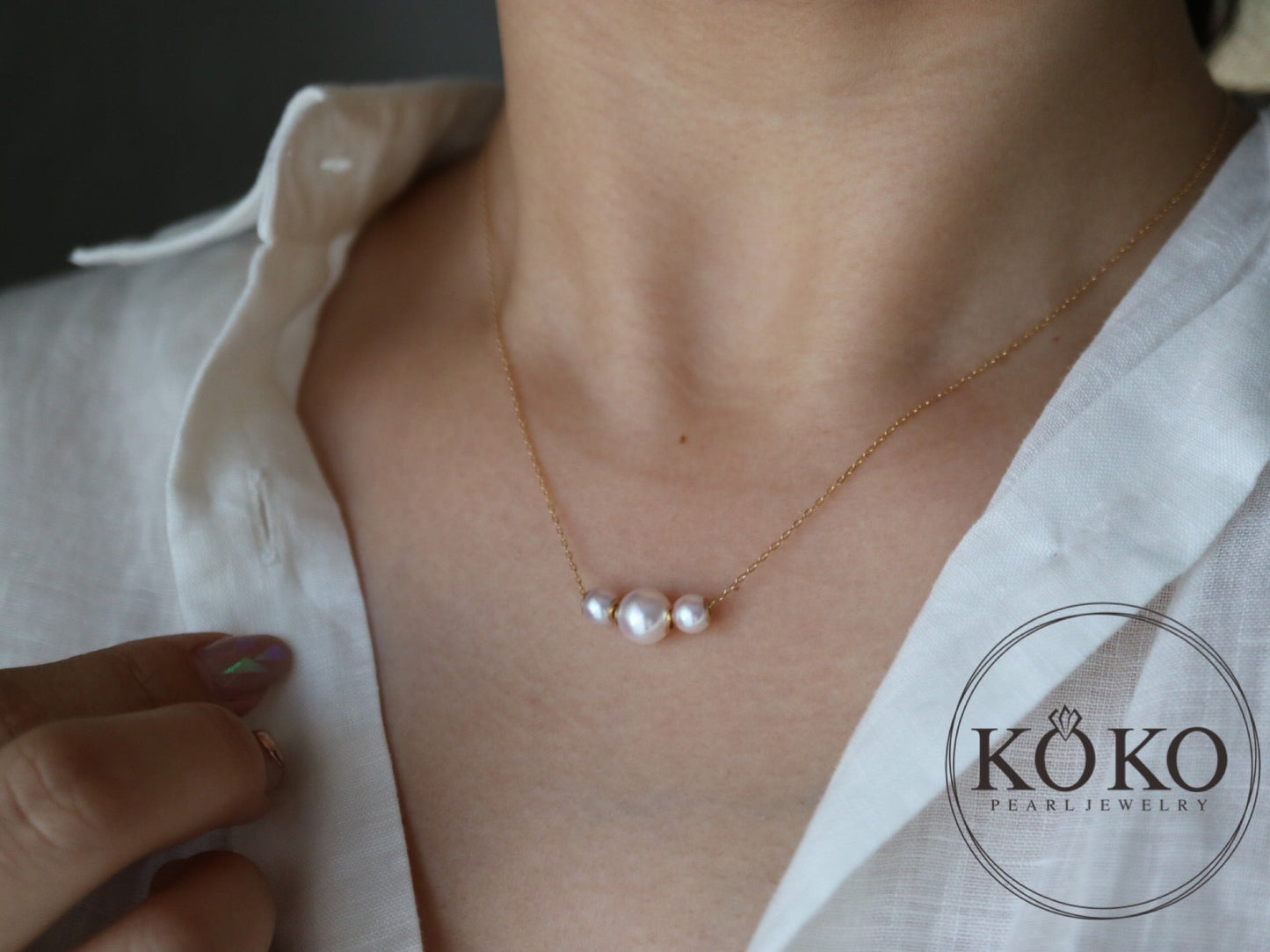 Movable 5+7mm Three Akoya Pearl Pendant Necklace 18K Yellow Gold - KOKOPEARLJEWELRY - 6