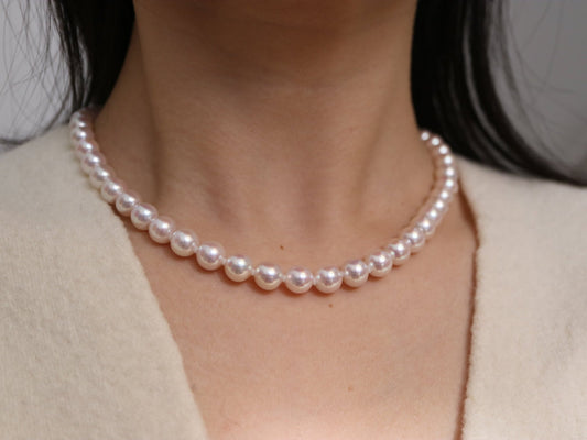 Mirror Like Luster Pinkish White 8mm Akoya Pearl Strand Necklace - KOKOPEARLJEWELRY - 1
