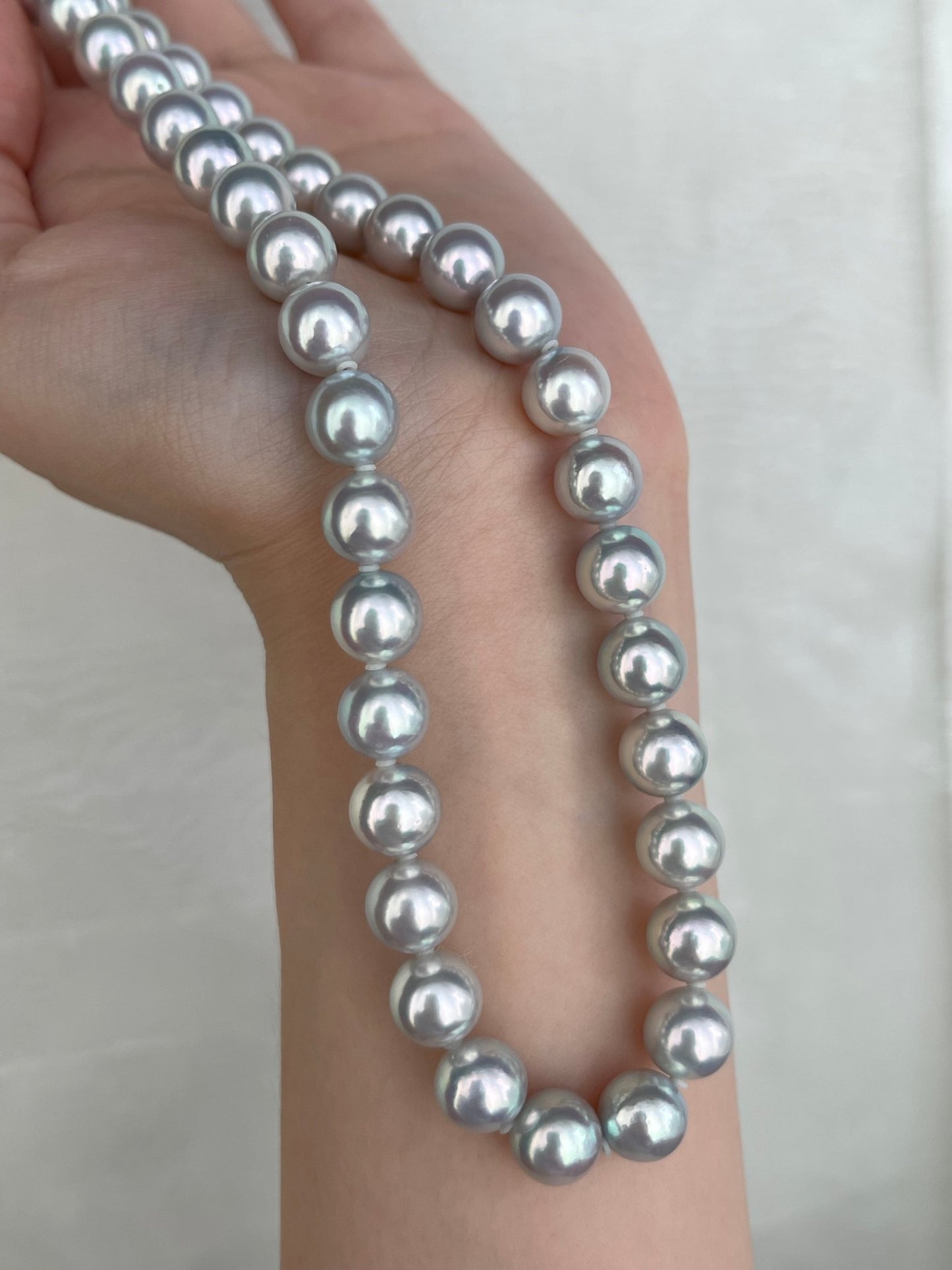 Rare Size 9mm Natural Silver Blue Akoya Pearl Strand Necklace with Certificate by PSL - KOKOPEARLJEWELRY - 8