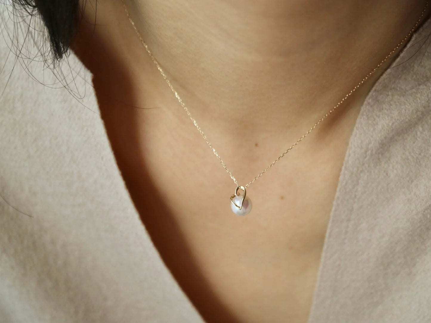 7mm Mặt Dây Chuyền Hình Trái Tim Ngọc Trai Akoya 10K Vàng