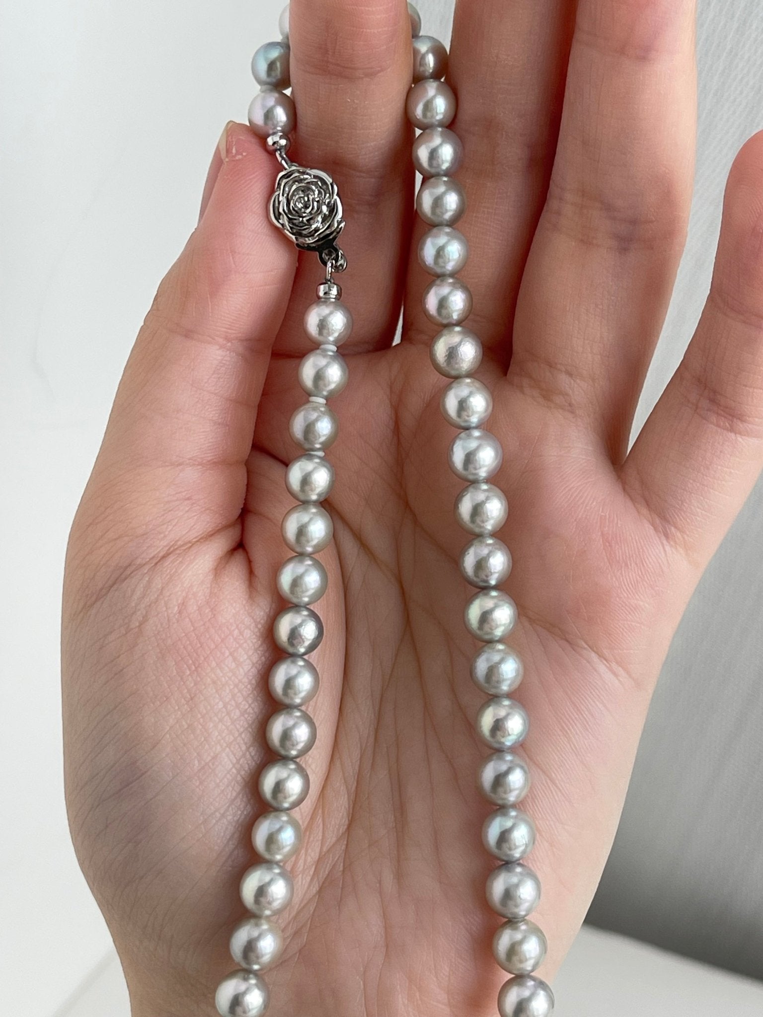 6mm Silver - Gray Akoya Pearl Strand Necklace - KOKOPEARLJEWELRY - 7