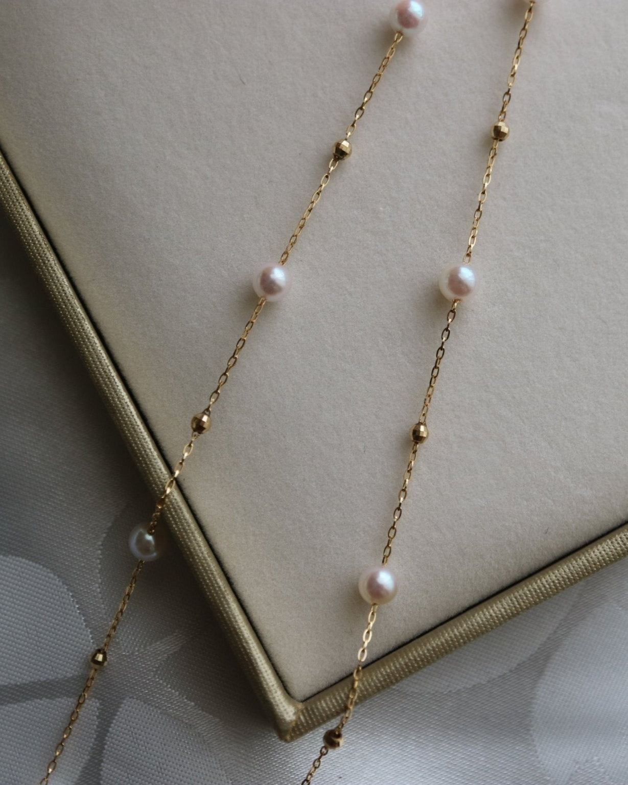 4.5 mm Akoya Pearl Beaded Station Necklace in 18K Gold - KOKOPEARLJEWELRY - 5