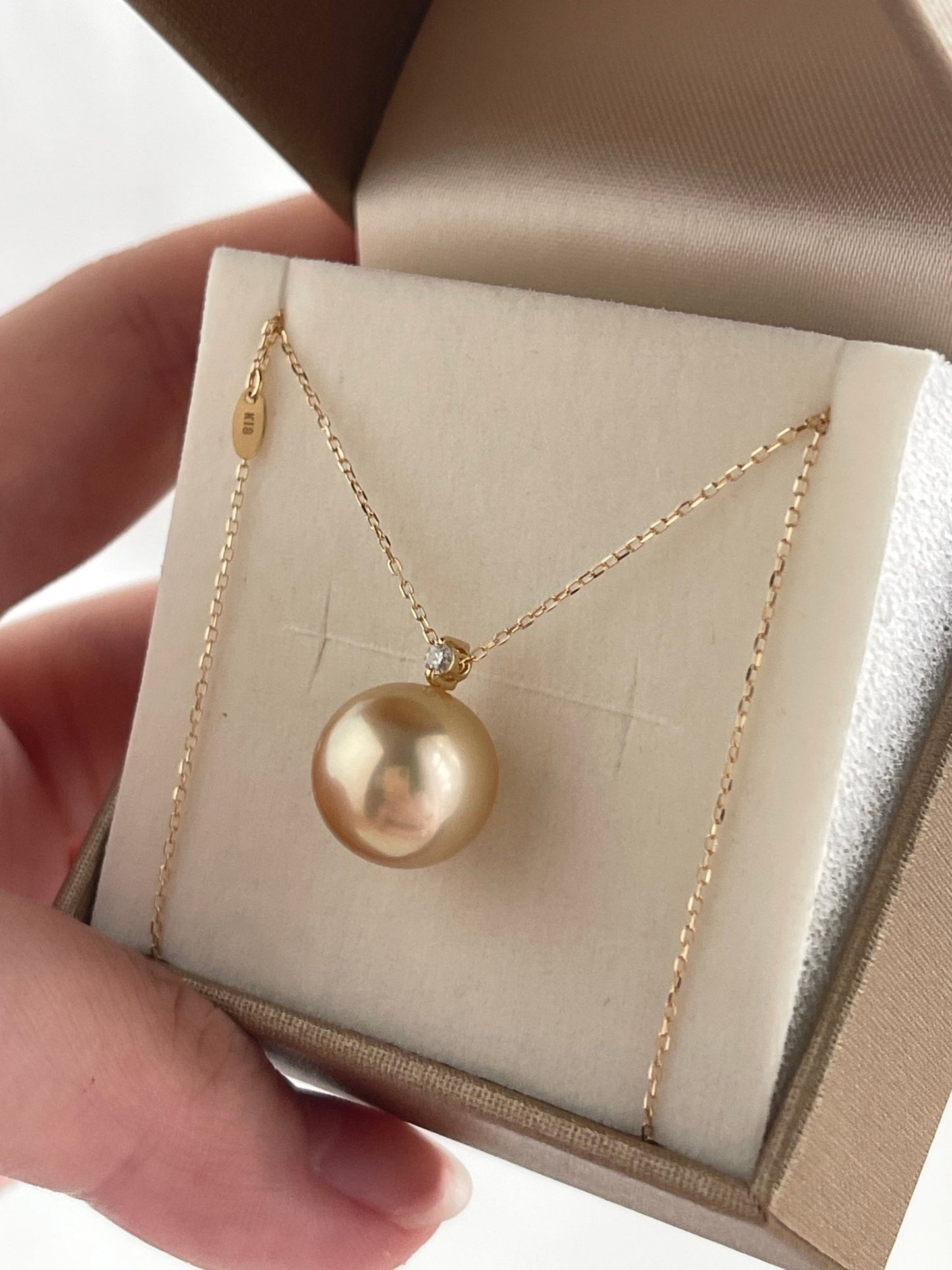 11mm Golden South Sea Pearl Diamond Pendant Necklace 18K Yellow Gold - KOKOPEARLJEWELRY - 10