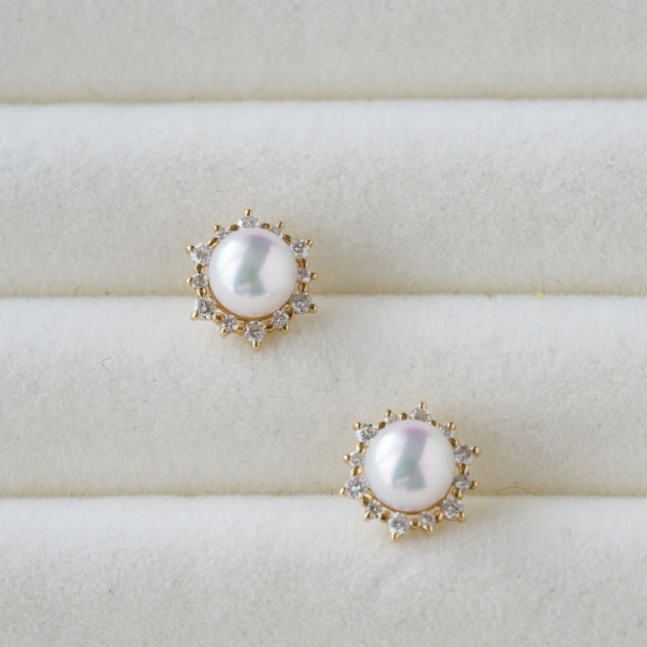 6.5mm Akoya Pearl Diamond Halo Stud Earrings 18K Solid Gold - KOKOPEARLJEWELRY - 4