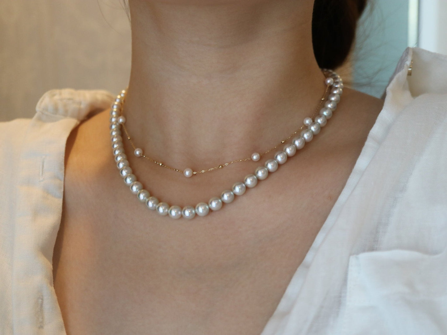 Natural Silver Blue 6.5mm Akoya Pearl Strand Necklace with Certificate by PSL - KOKOPEARLJEWELRY - 5