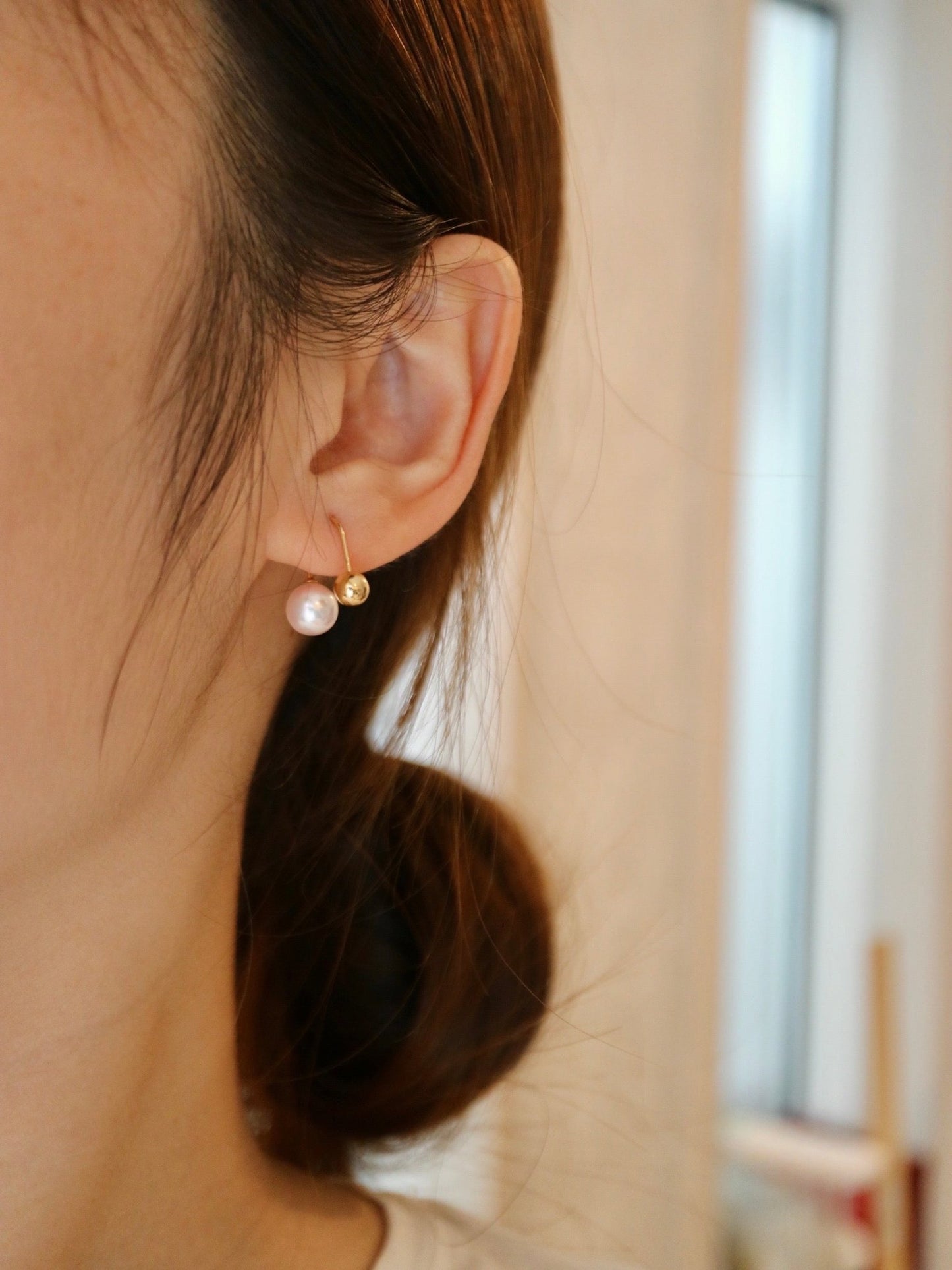 7.5mm Akoya Pearl U Shaped Earrings 18K Yellow Gold - KOKOPEARLJEWELRY - 3