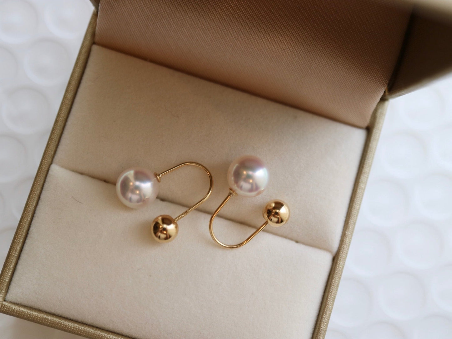 7.5mm Akoya Pearl U Shaped Earrings 18K Yellow Gold - KOKOPEARLJEWELRY - 5